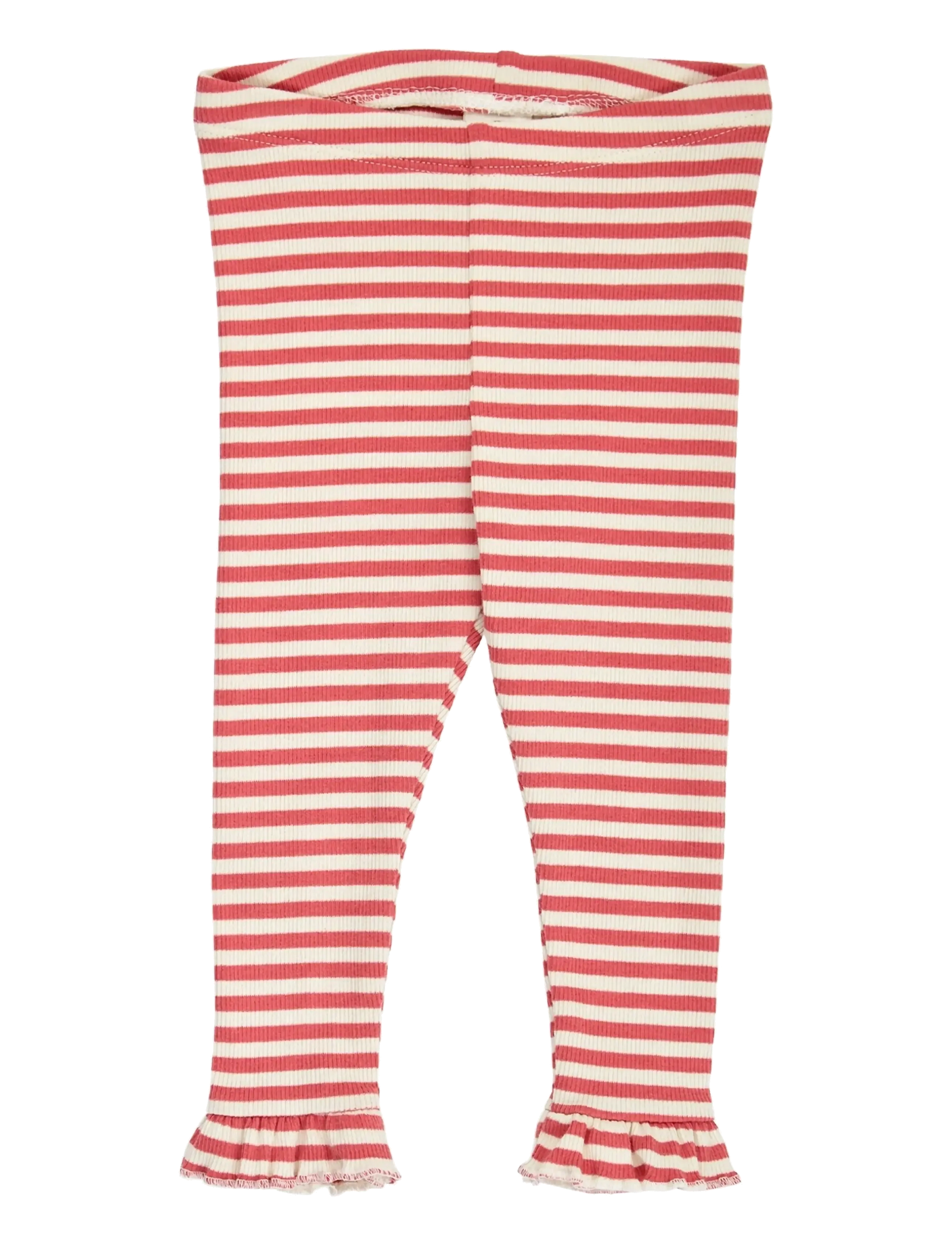 Müsli by Green Cotton Rib stripe frill leggings baby - Leggings - MINERAL RED/ TOFU / red