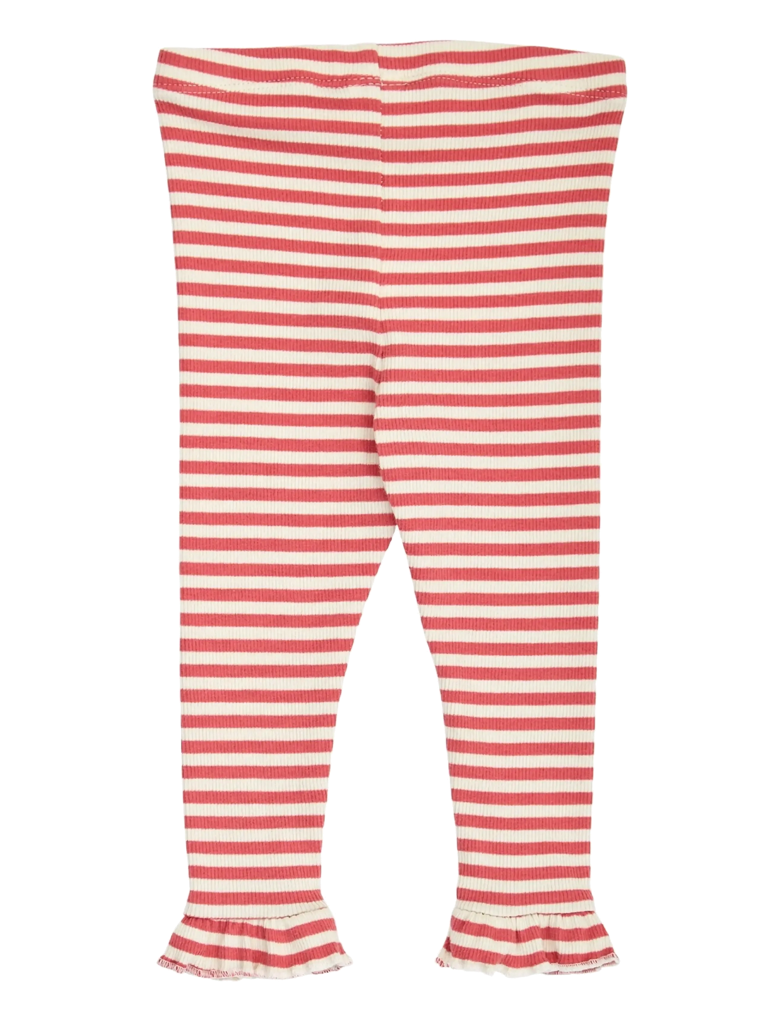 Müsli by Green Cotton - Rib stripe frill leggings baby - retuusid - mineral red/ tofu - 1