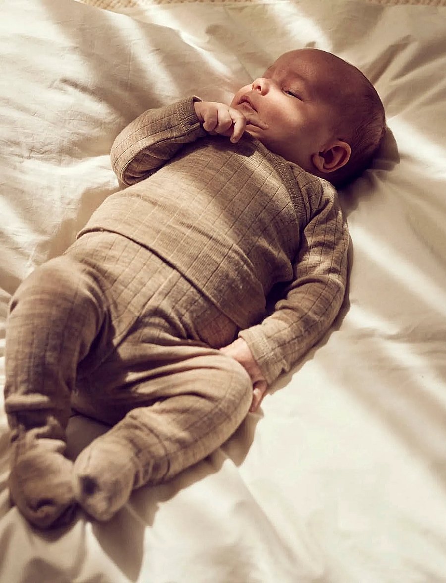 Müsli by Green Cotton - Woolly rib pants - uldundertøj baby - balsam melange - 0