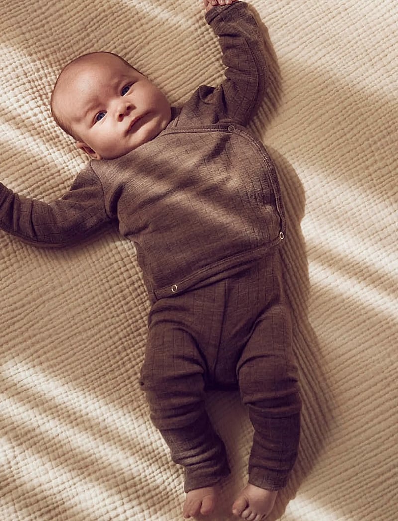 Müsli by Green Cotton - Woolly rib pants - uldundertøj baby - walnut melange - 0