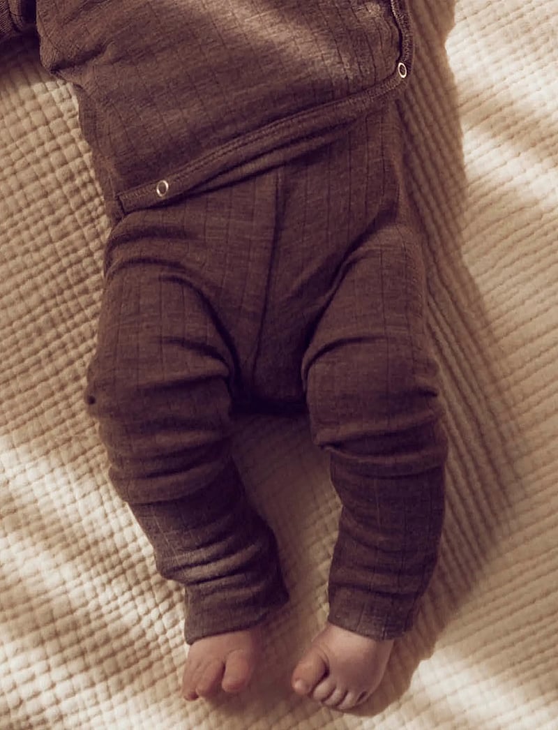 Müsli by Green Cotton - Woolly rib pants - uldundertøj baby - walnut melange - 4