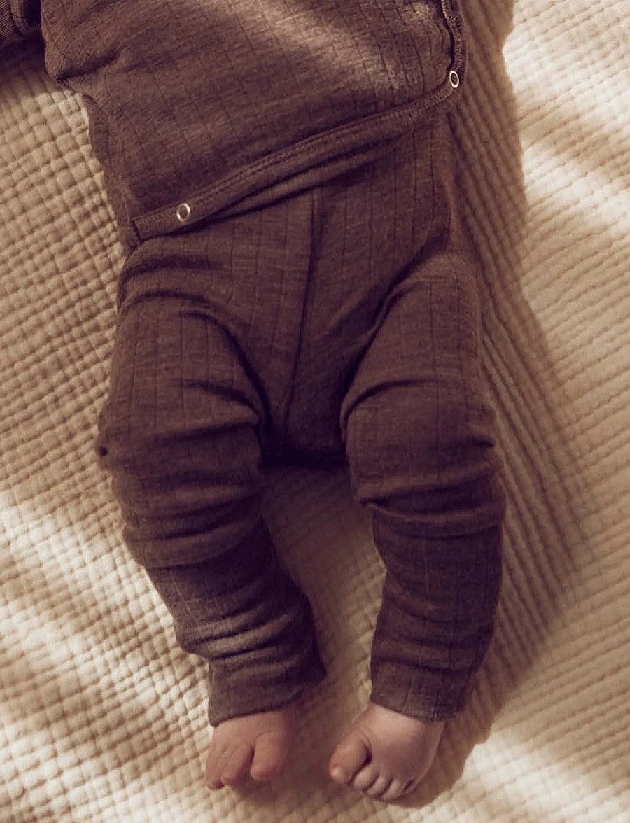 Müsli by Green Cotton - Woolly rib pants - uldundertøj baby - walnut melange - 4