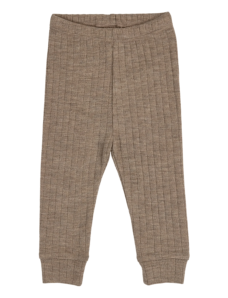 Müsli by Green Cotton - Woolly rib cuff pants - uldundertøj baby - walnut melange - 0