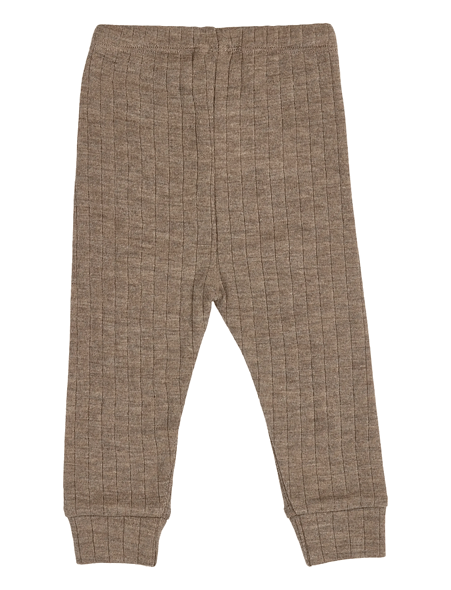 Müsli by Green Cotton - Woolly rib cuff pants - uldundertøj baby - walnut melange - 1