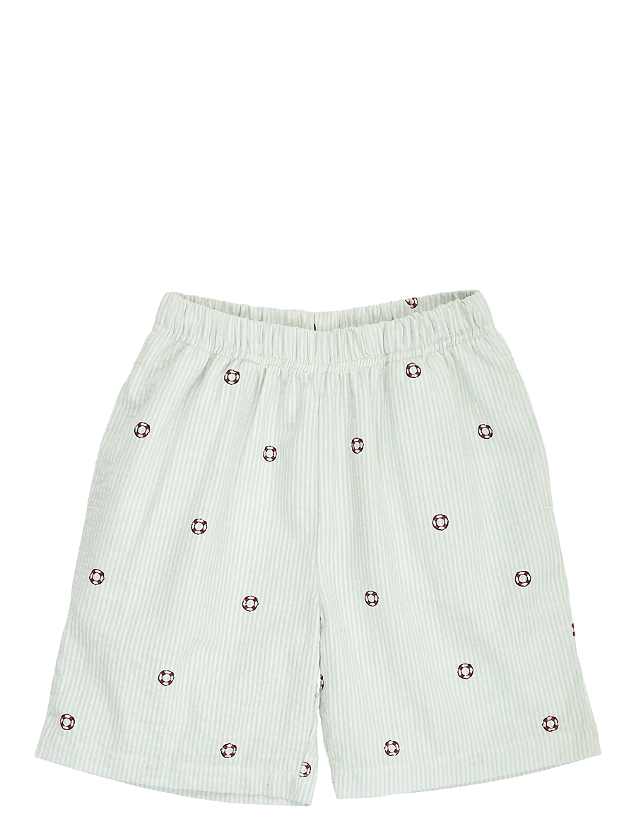 Müsli by Green Cotton - Seersucker stripe shorts - casual shorts - tofu/ ocean/ mineral red - 0