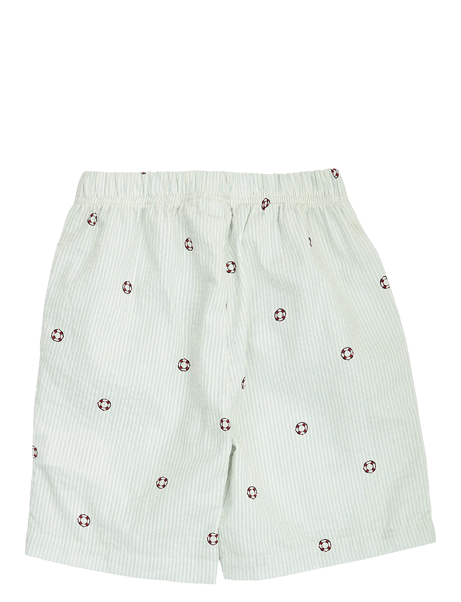 Müsli by Green Cotton - Seersucker stripe shorts - casual shorts - tofu/ ocean/ mineral red - 1