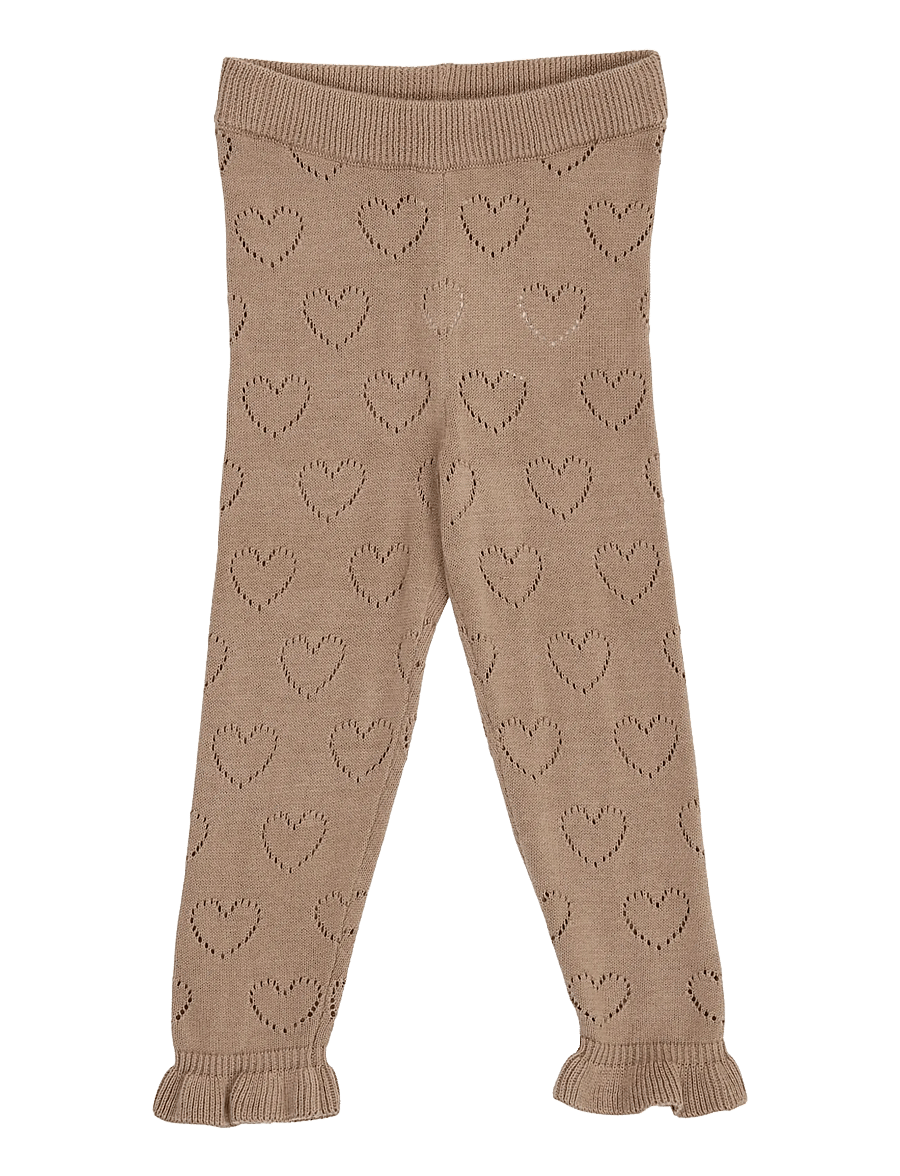 Müsli - Knit pointelle heart pants baby - babybyxor - walnut - 1