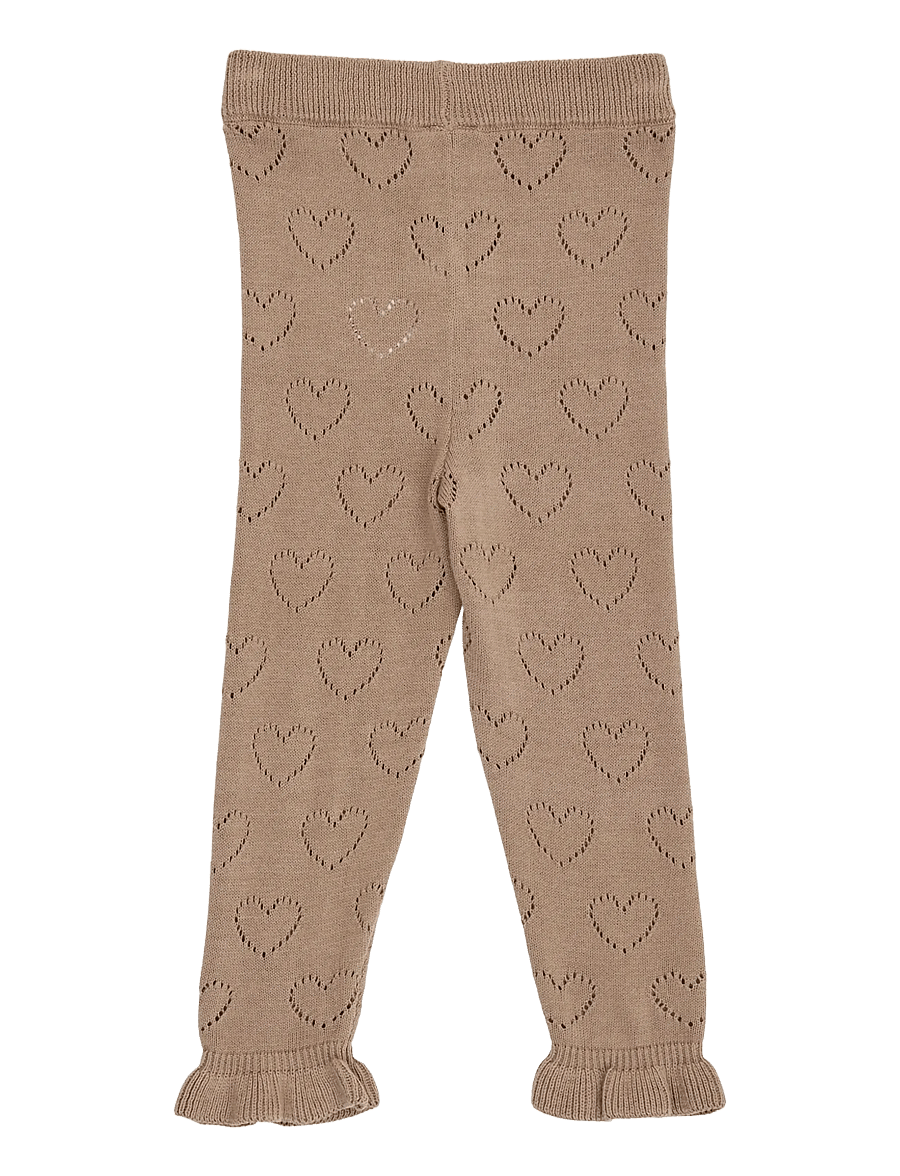 Müsli - Knit pointelle heart pants baby - babybyxor - walnut - 2
