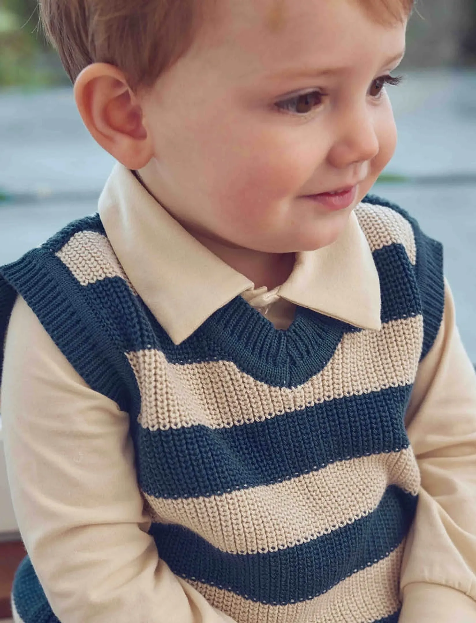 Müsli - Knit stripe vest baby - navy - 3