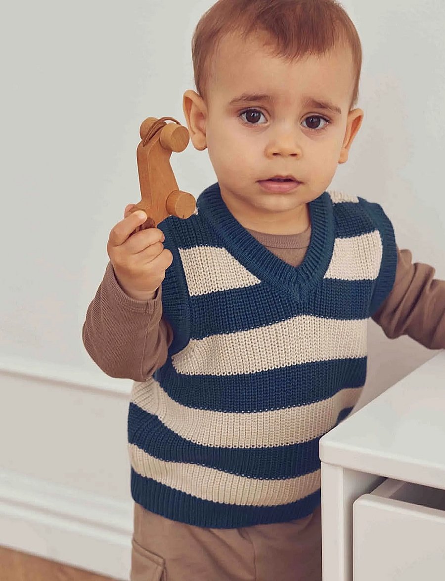 Müsli - Knit stripe vest baby - navy - 4
