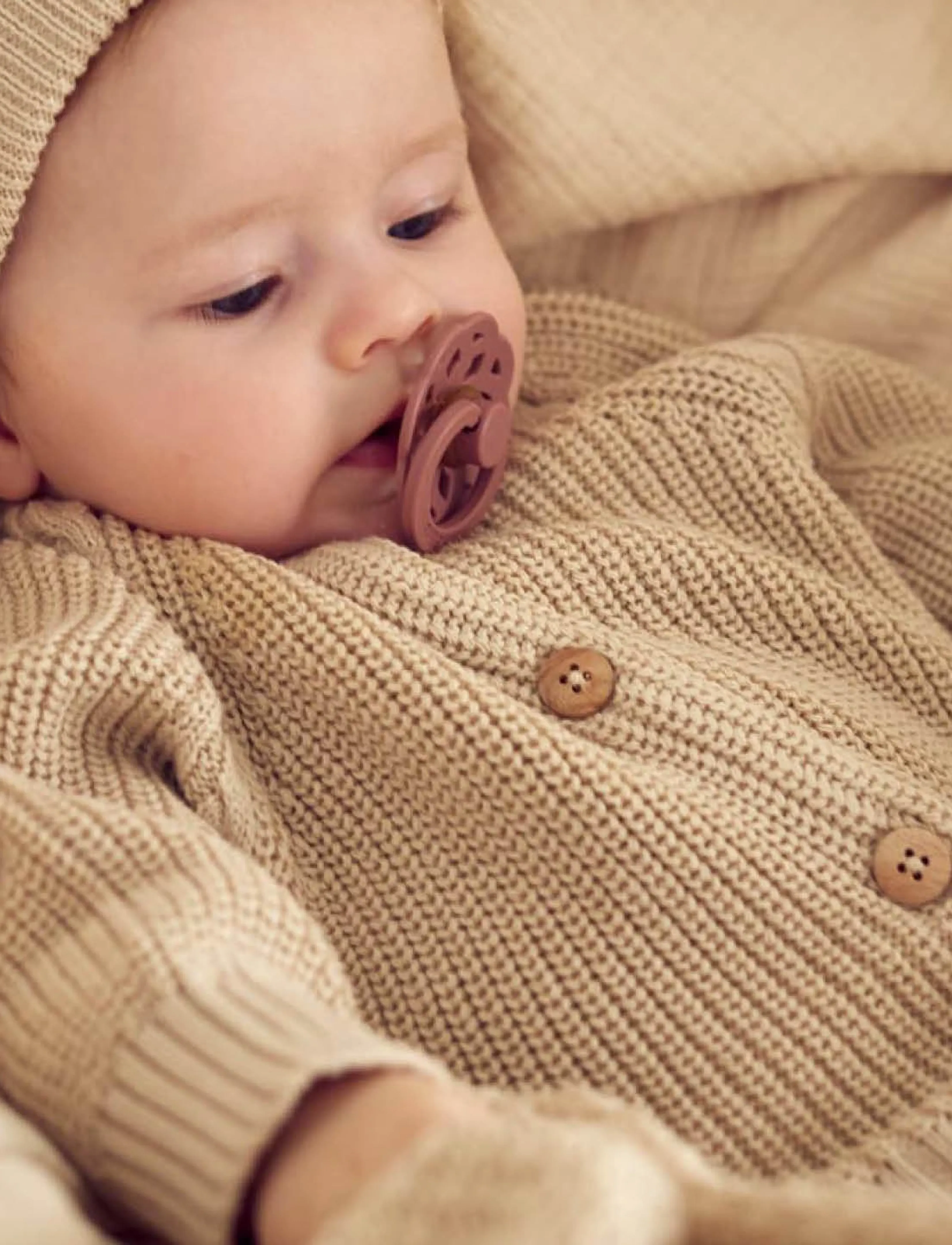Müsli by Green Cotton Knit Chunky Cardigan, 74, Knitwear, Beige - Cardigans, Kinder