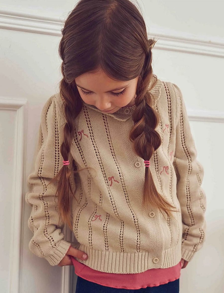 Müsli - Bouquet knit pointelle cardigan - oak - 0