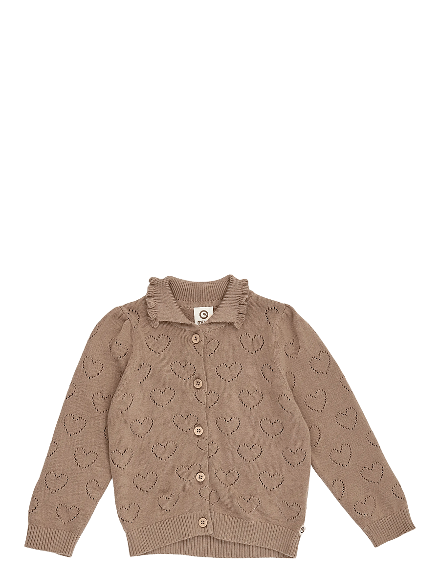 Müsli - Knit pointelle heart cardigan baby - walnut - 1