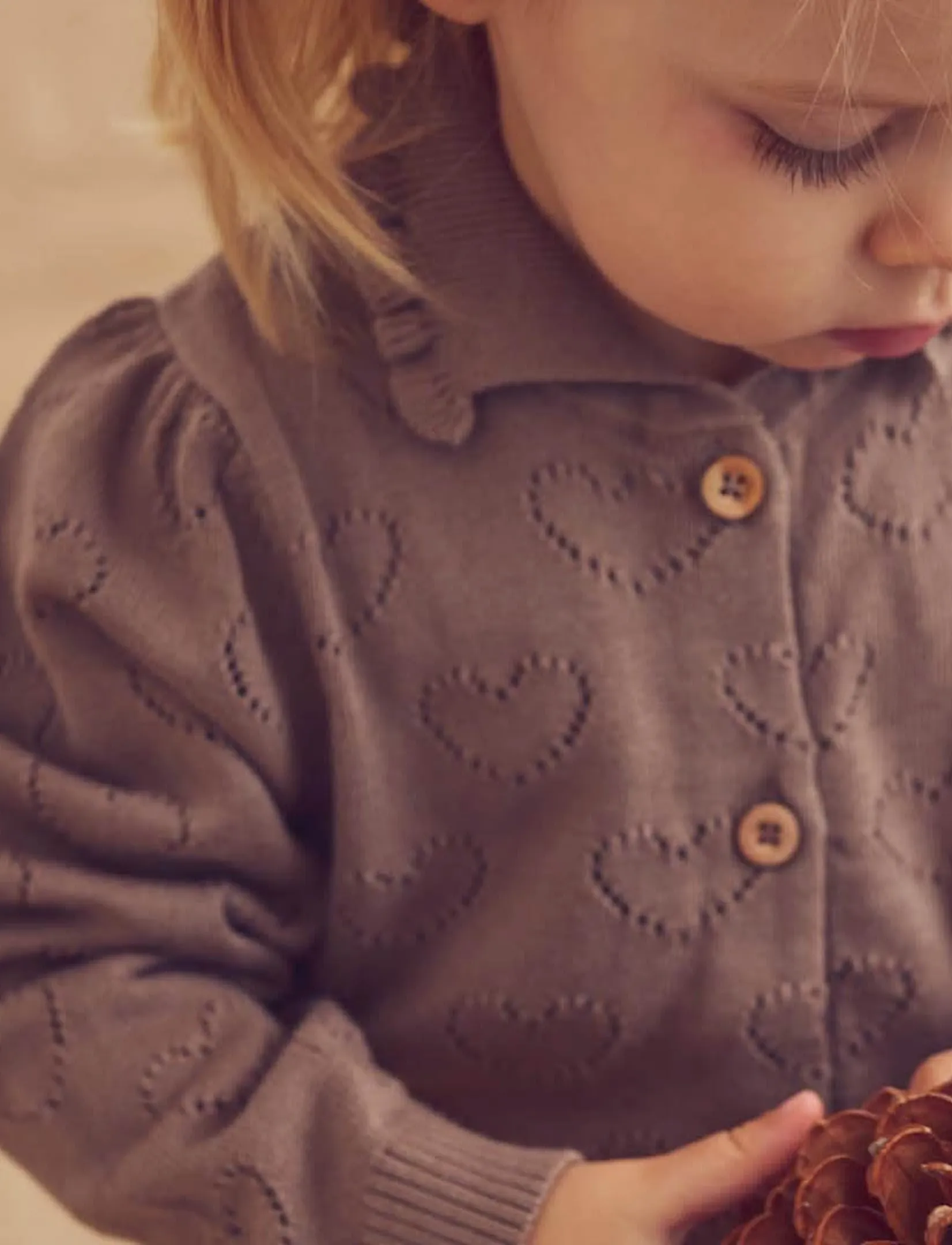 Müsli - Knit pointelle heart cardigan baby - walnut - 3