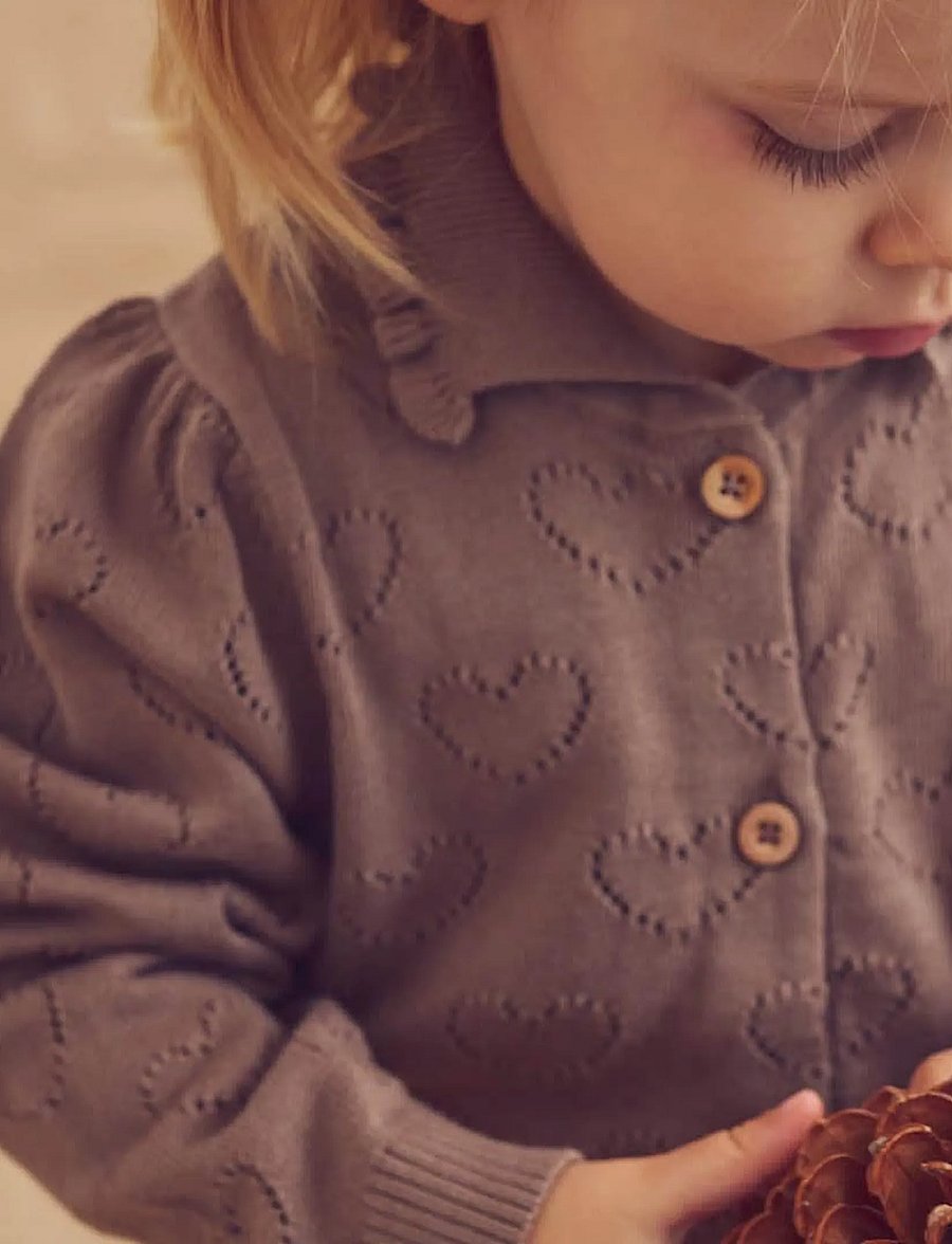 Müsli - Knit pointelle heart cardigan baby - walnut - 3