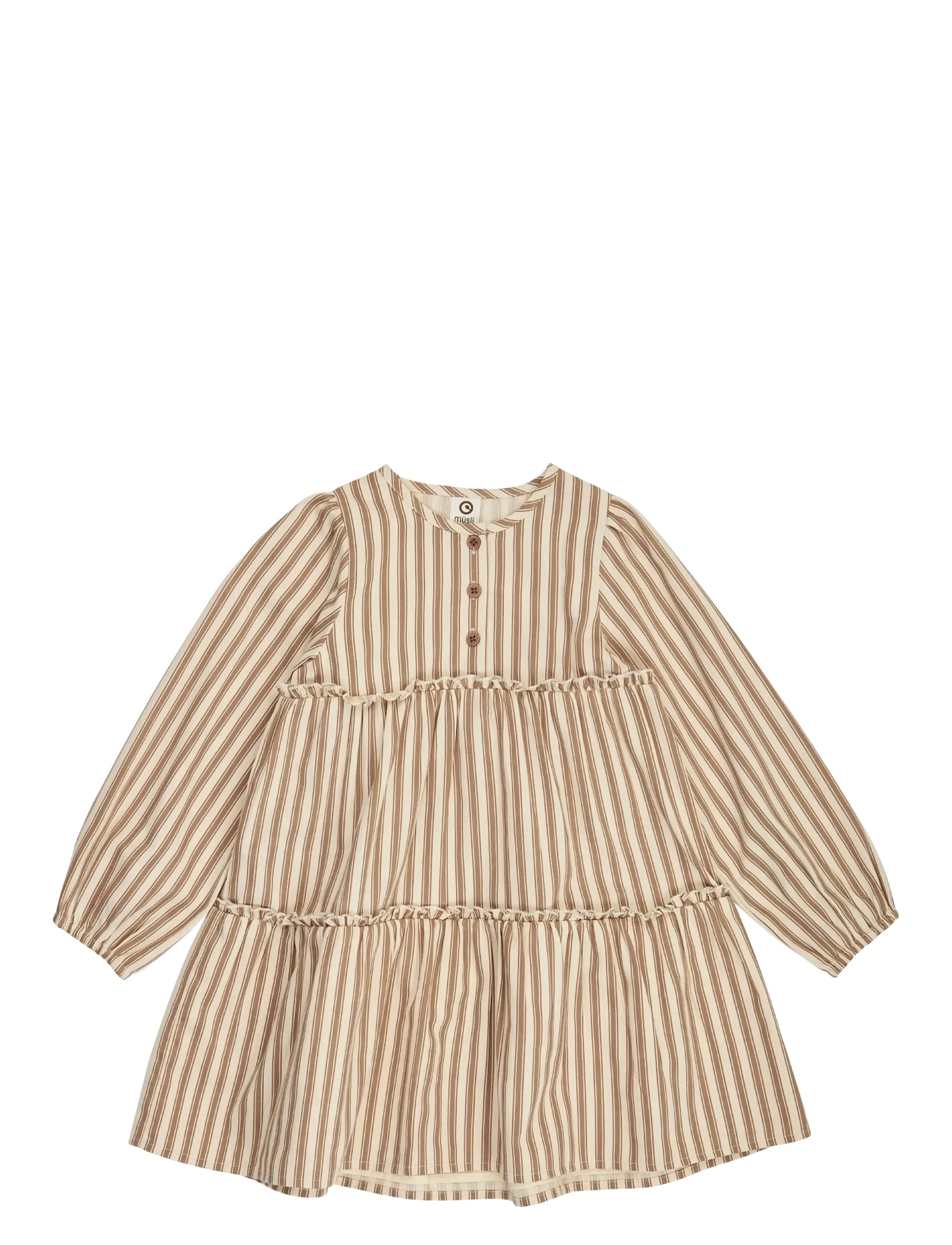 Müsli Woven stripe layer l/s dress - Müsli by Green Cotton - OAK/ WALNUT / brown