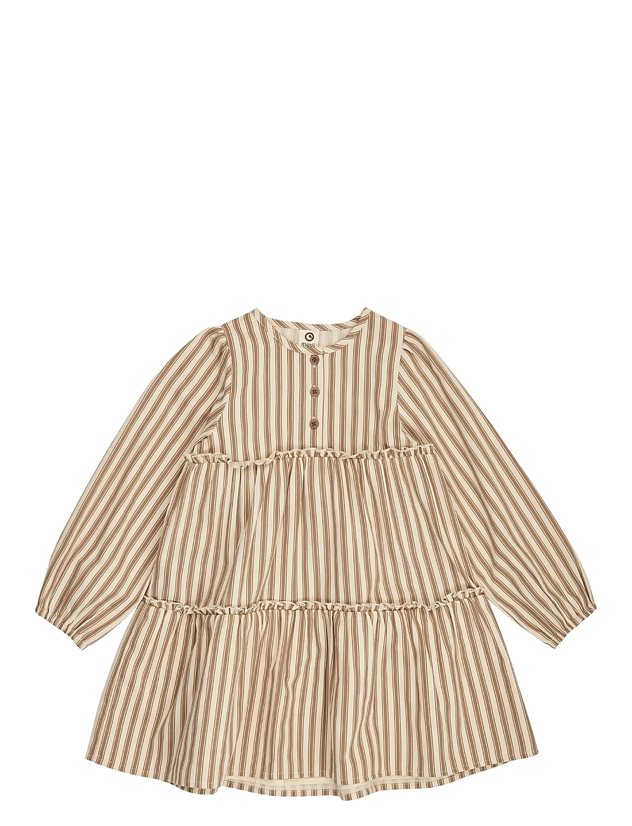 Müsli - Woven stripe layer l/s dress - oak/ walnut - 1