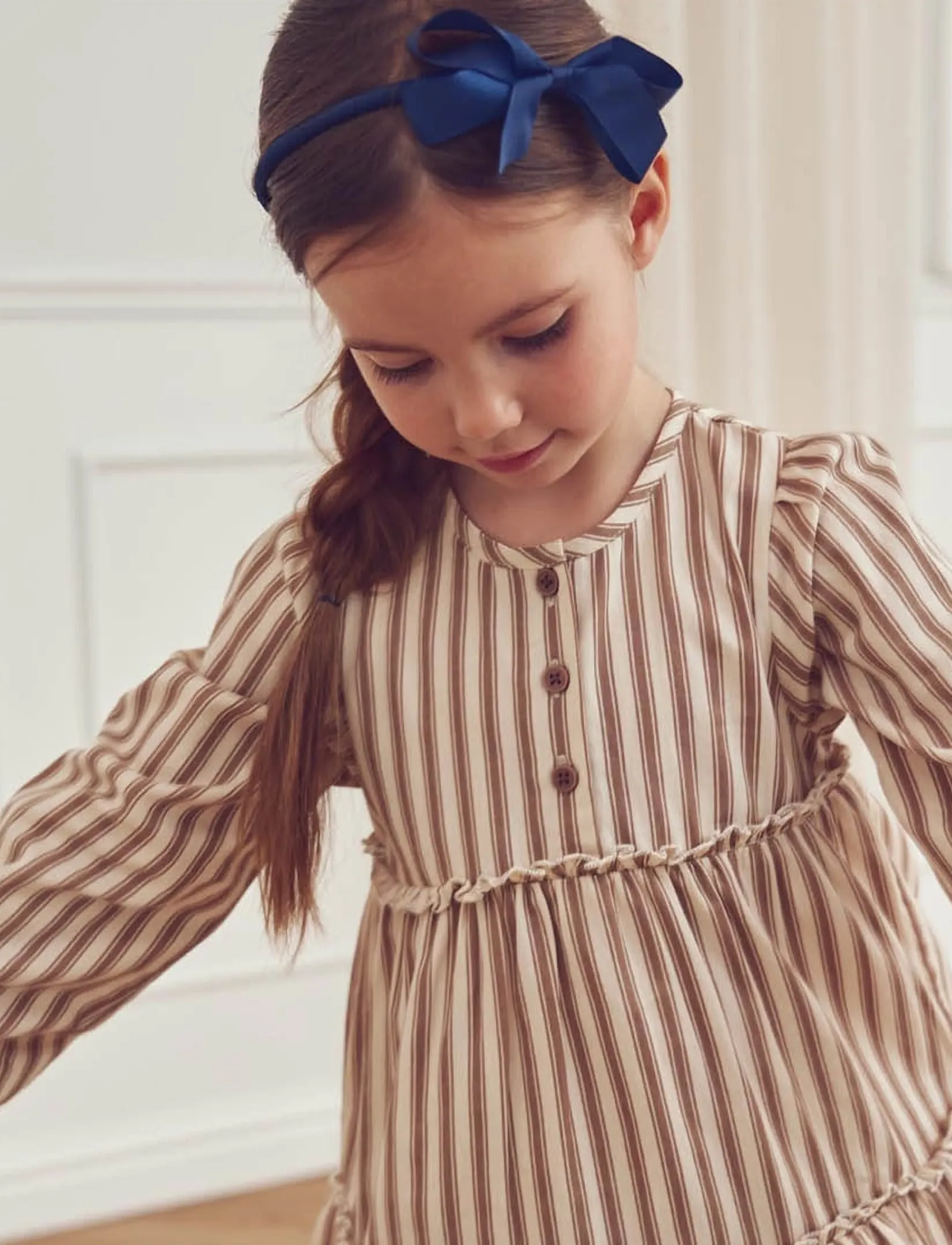 Müsli - Woven stripe layer l/s dress - oak/ walnut - 0