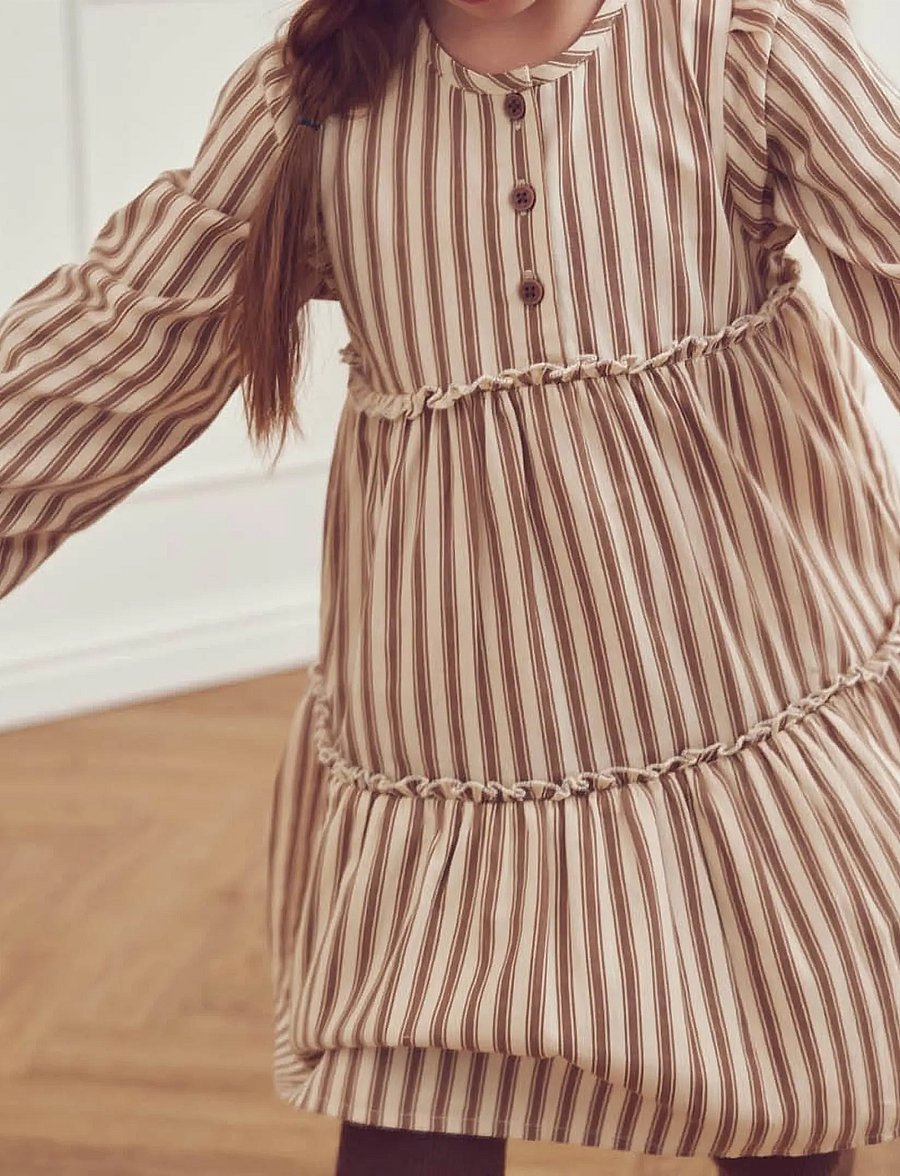 Müsli - Woven stripe layer l/s dress - oak/ walnut - 3