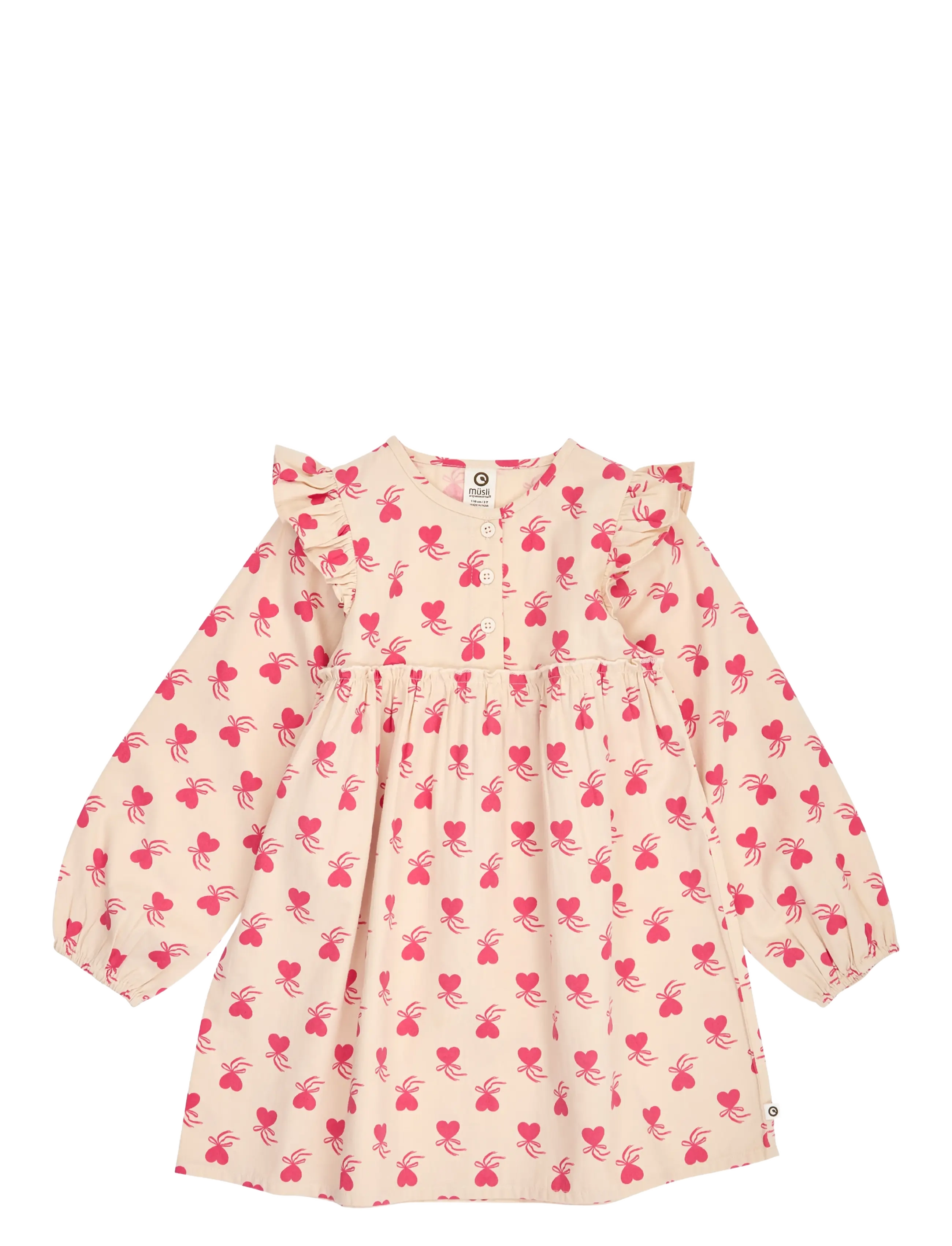 Müsli Love letter l/s dress - Müsli by Green Cotton - OAK/ ROUGE RED / beige