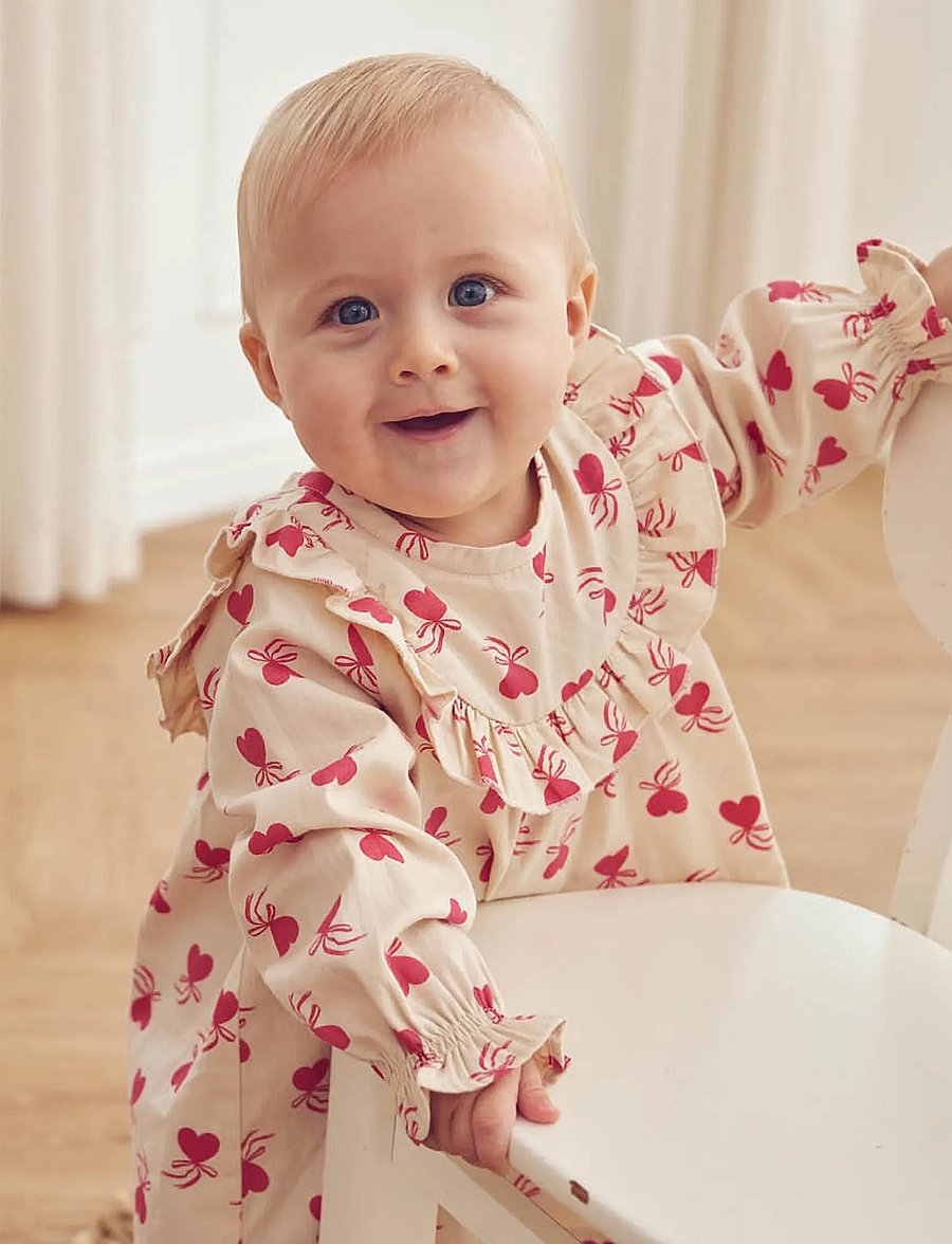 Müsli - Love letter l/s dress baby - långärmade babyklänningar - oak/ rouge red - 0