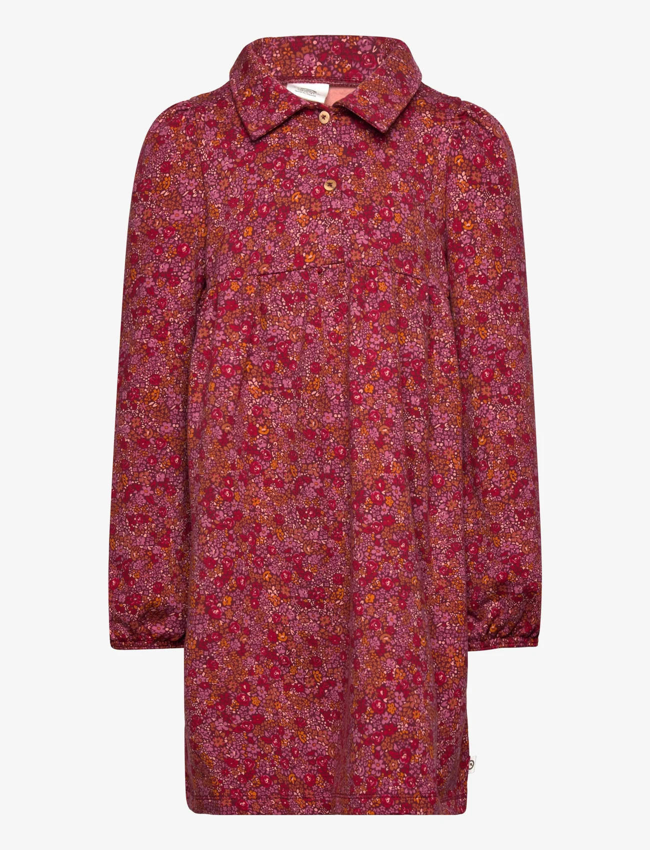 Müsli by Green Cotton - Petit blossom collar l/s dress - long-sleeved casual dresses - fig/boysenberry/berry red - 0