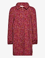 Petit blossom collar l/s dress - FIG/BOYSENBERRY/BERRY RED
