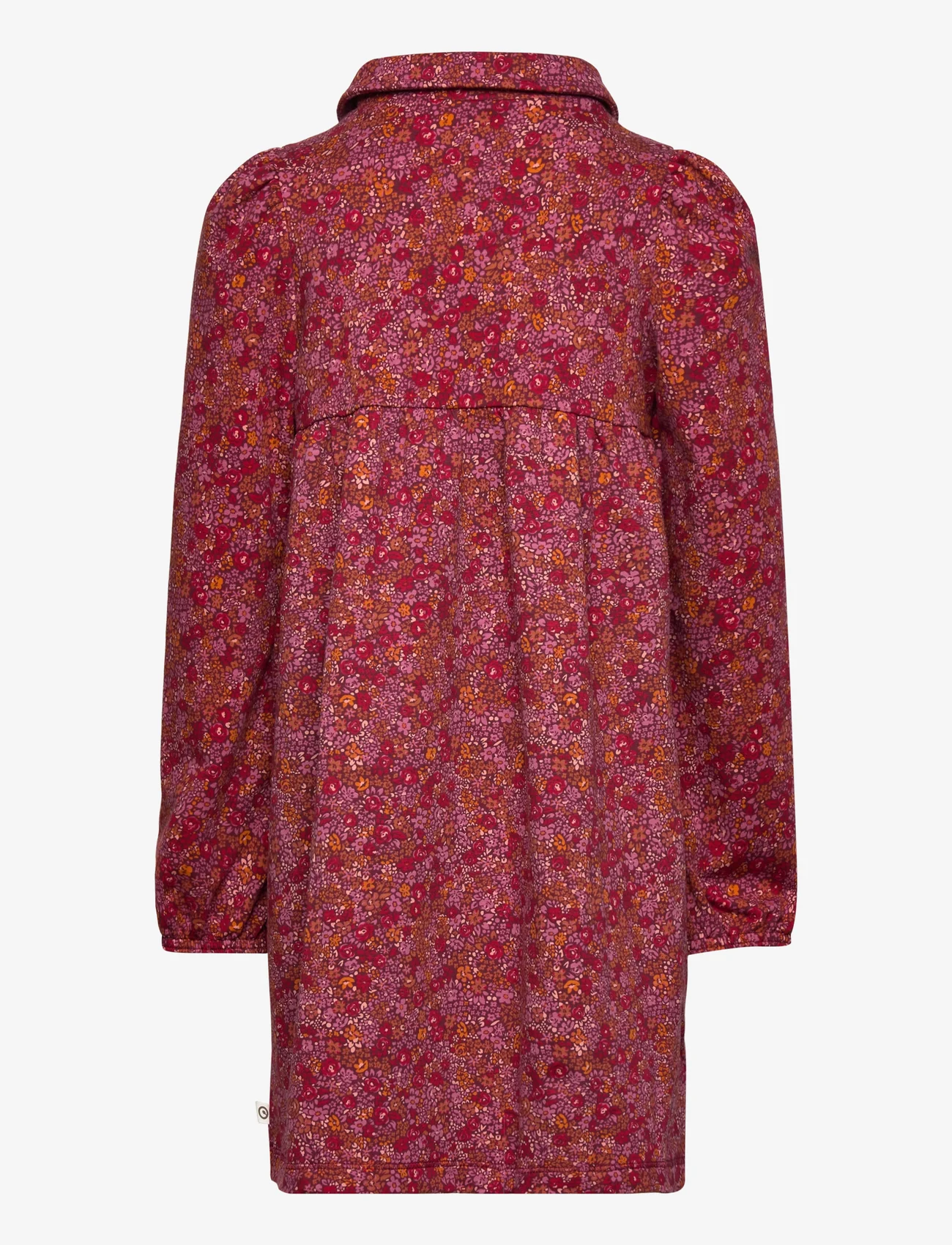 Müsli by Green Cotton - Petit blossom collar l/s dress - long-sleeved casual dresses - fig/boysenberry/berry red - 1
