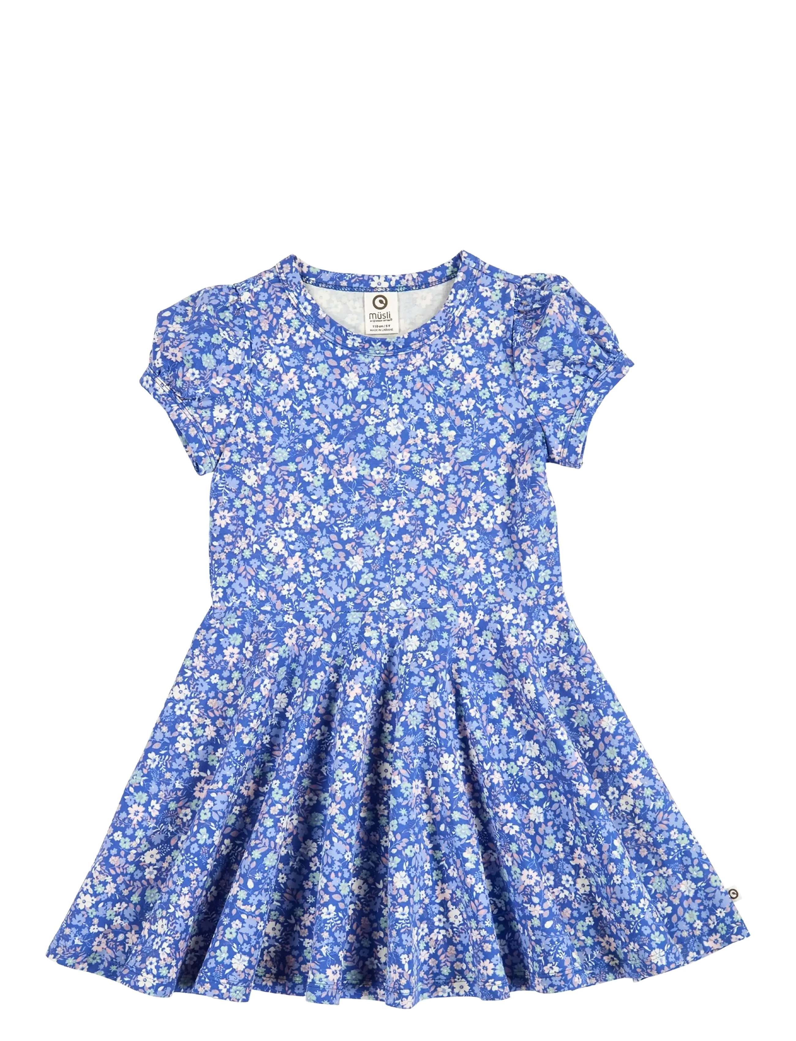 Müsli by Green Cotton Primrose puff s/s swing dress - Kampaaniad - AZURE BLUE/ NECTAR/ TOFU / blue