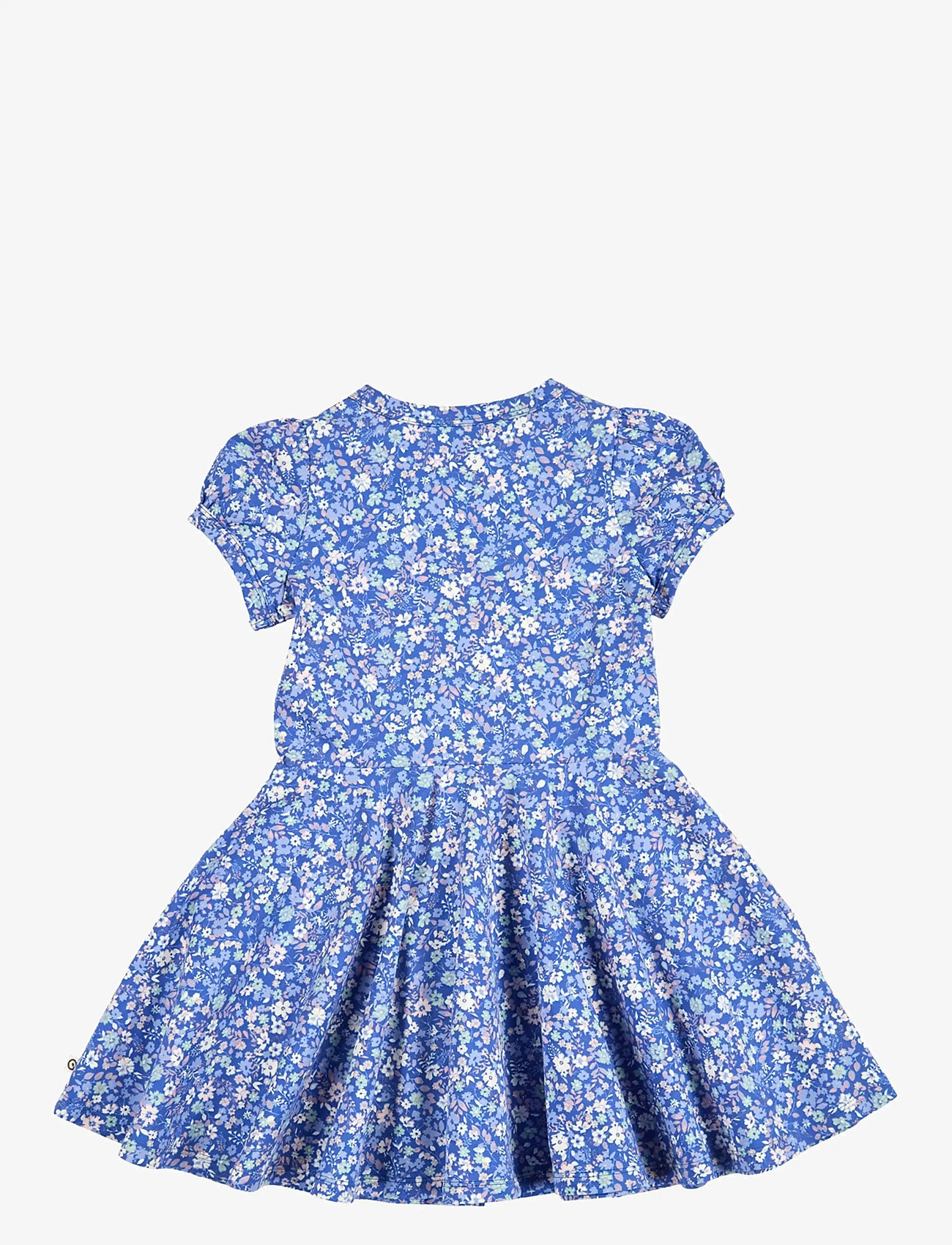 Müsli by Green Cotton - Primrose puff s/s swing dress - kortärmade vardagsklänningar - azure blue/ nectar/ tofu - 2