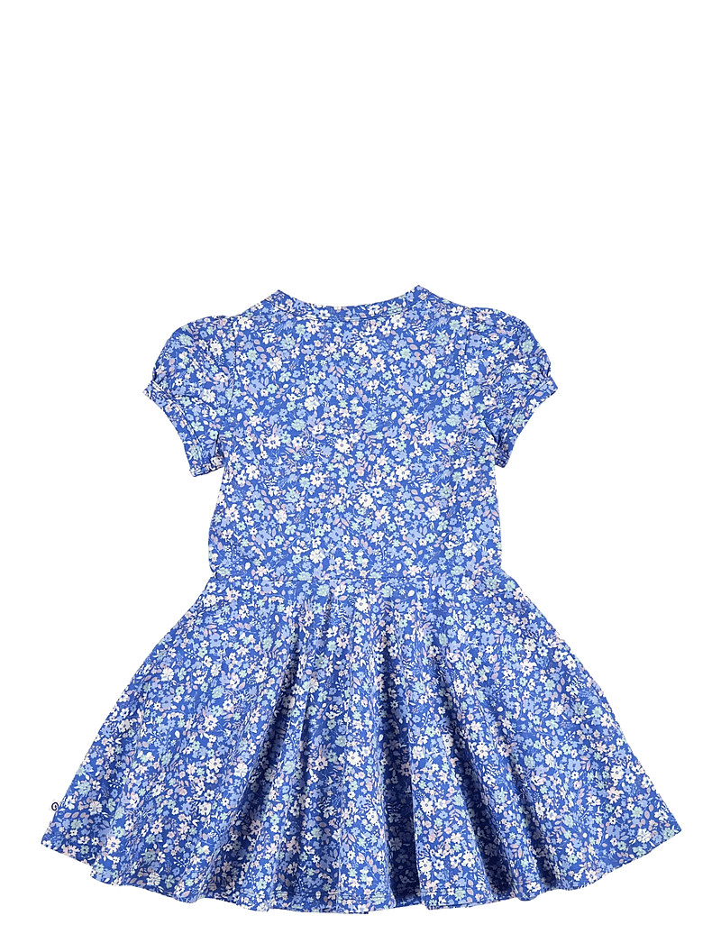 Müsli by Green Cotton - Primrose puff s/s swing dress - kortärmade vardagsklänningar - azure blue/ nectar/ tofu - 2