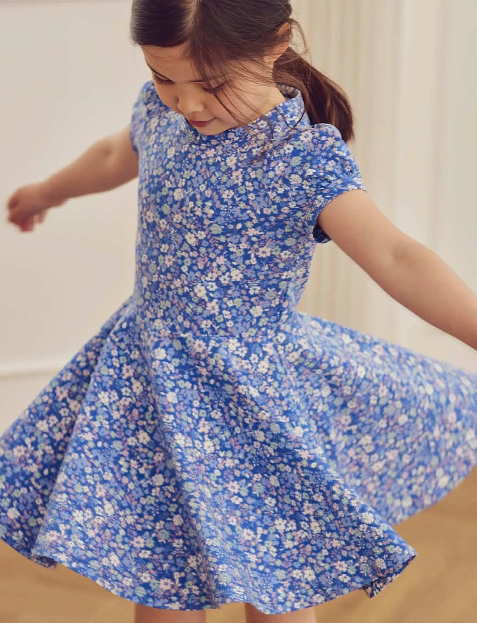Müsli by Green Cotton Primrose puff s/s swing dress - Arkimekot - AZURE BLUE/ NECTAR/ TOFU / blue