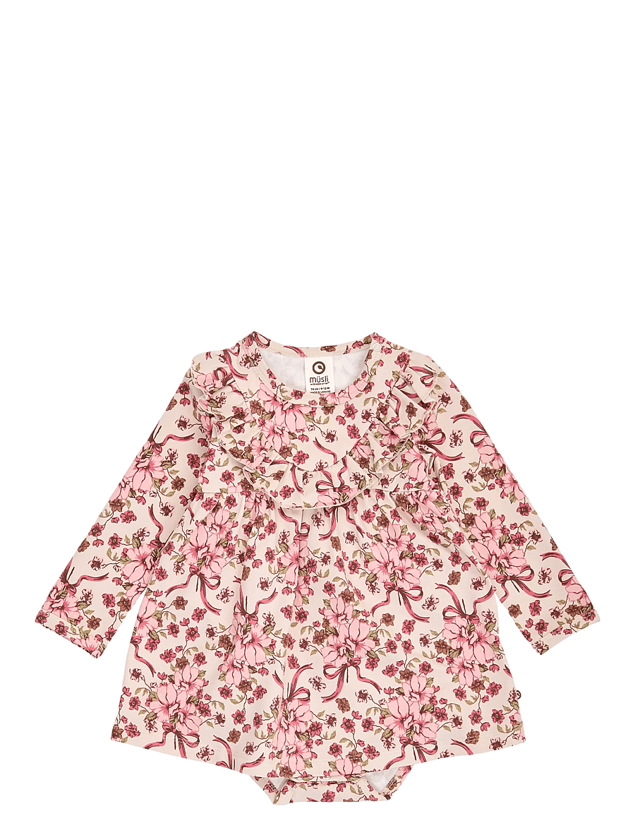Müsli - Bouquet l/s frill dress body - langärmelige babykleider - oak/ blush/ baroque rose - 0