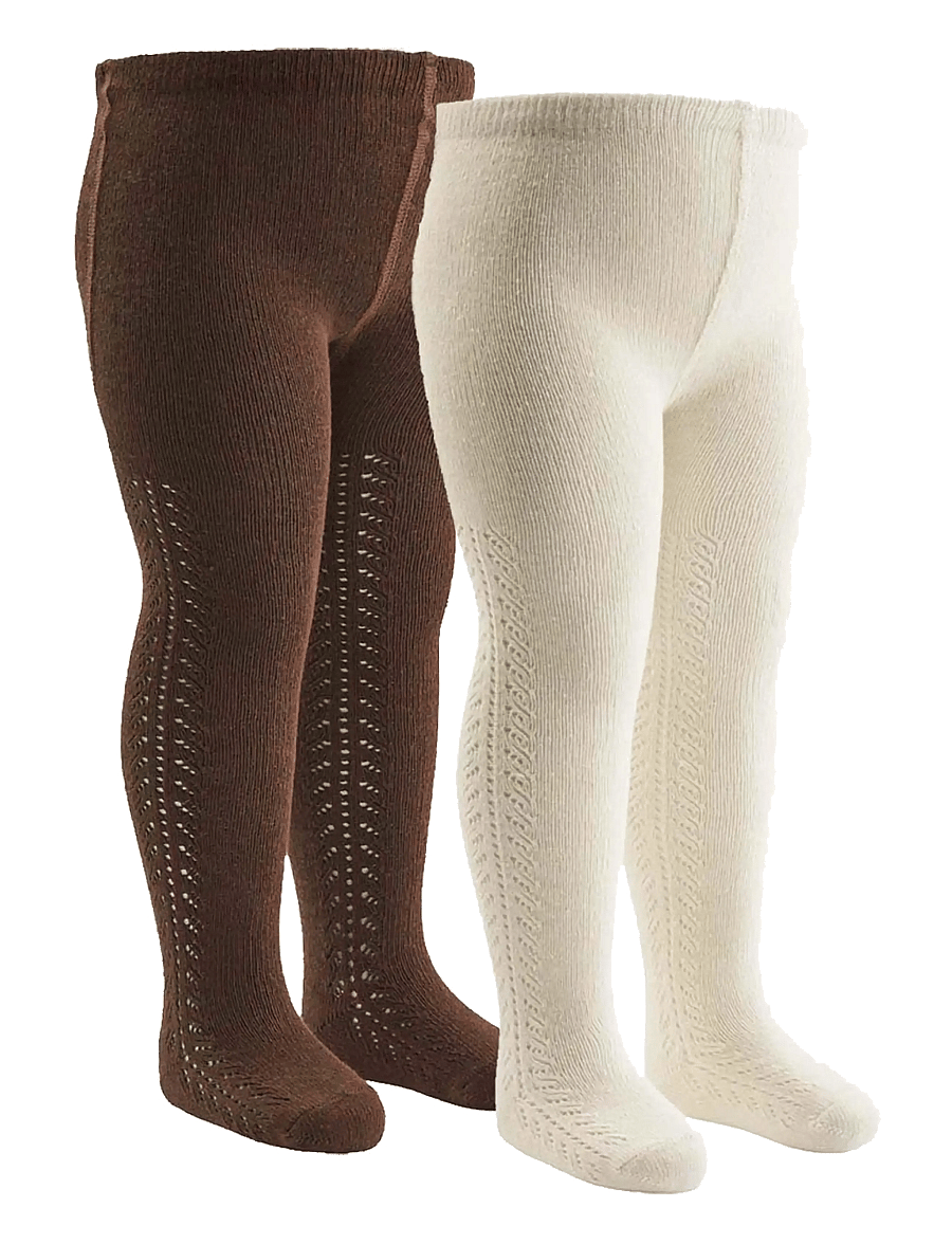 Müsli by Green Cotton - Lace stockings 2-pack - strømpebukser - bark/ balsam cream - 0