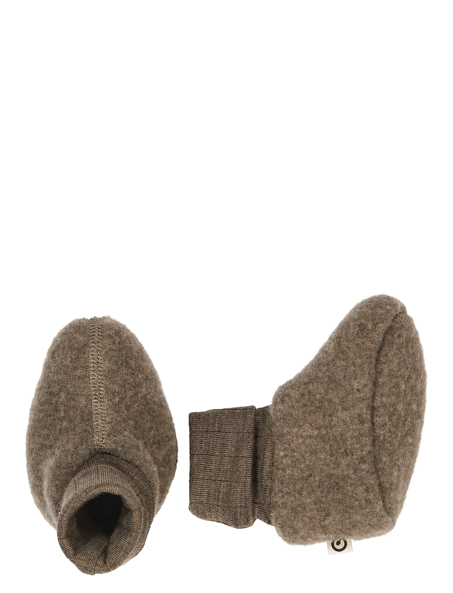 Müsli by Green Cotton - Woolly fleece booties - babystrikstøvler - walnut melange - 0