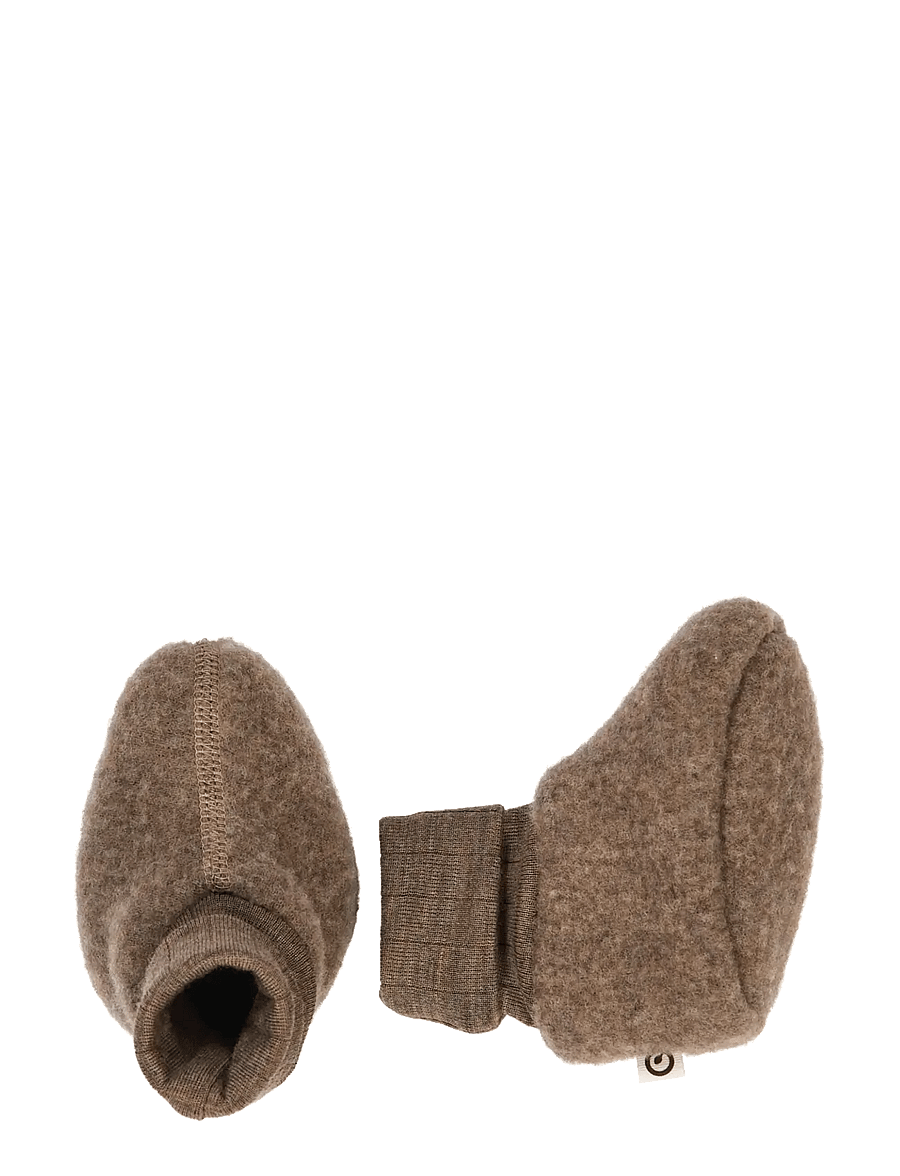 Müsli by Green Cotton - Woolly fleece booties - babystrikstøvler - walnut melange - 1