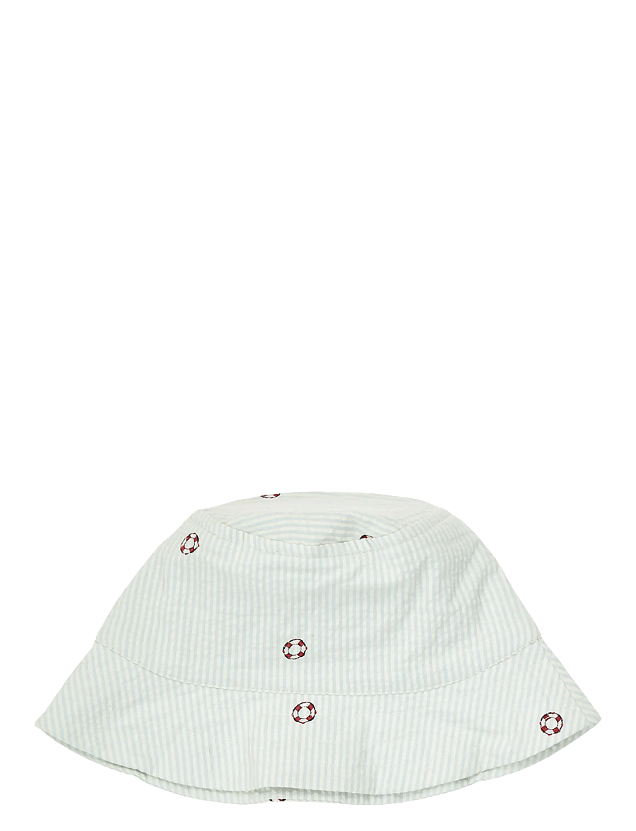 Müsli by Green Cotton - Seersucker stripe bucket hat baby - winteraccessoires - tofu/ ocean/ mineral red - 2