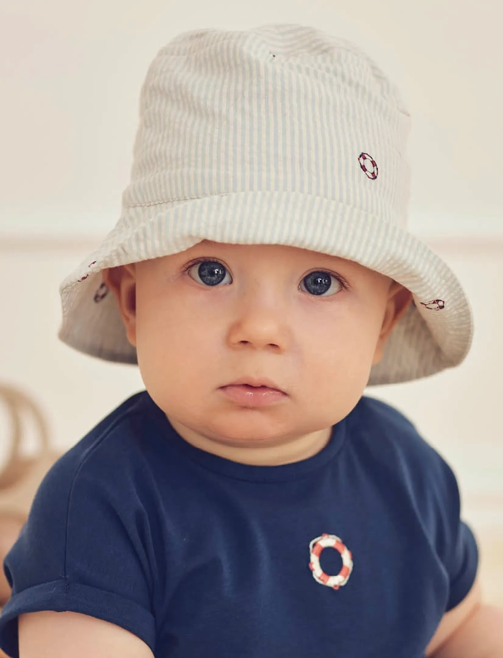 Müsli Seersucker Stripe Bucket Hat Baby, 56/62, Green, Hatte > Hatte Med Spand, Børn