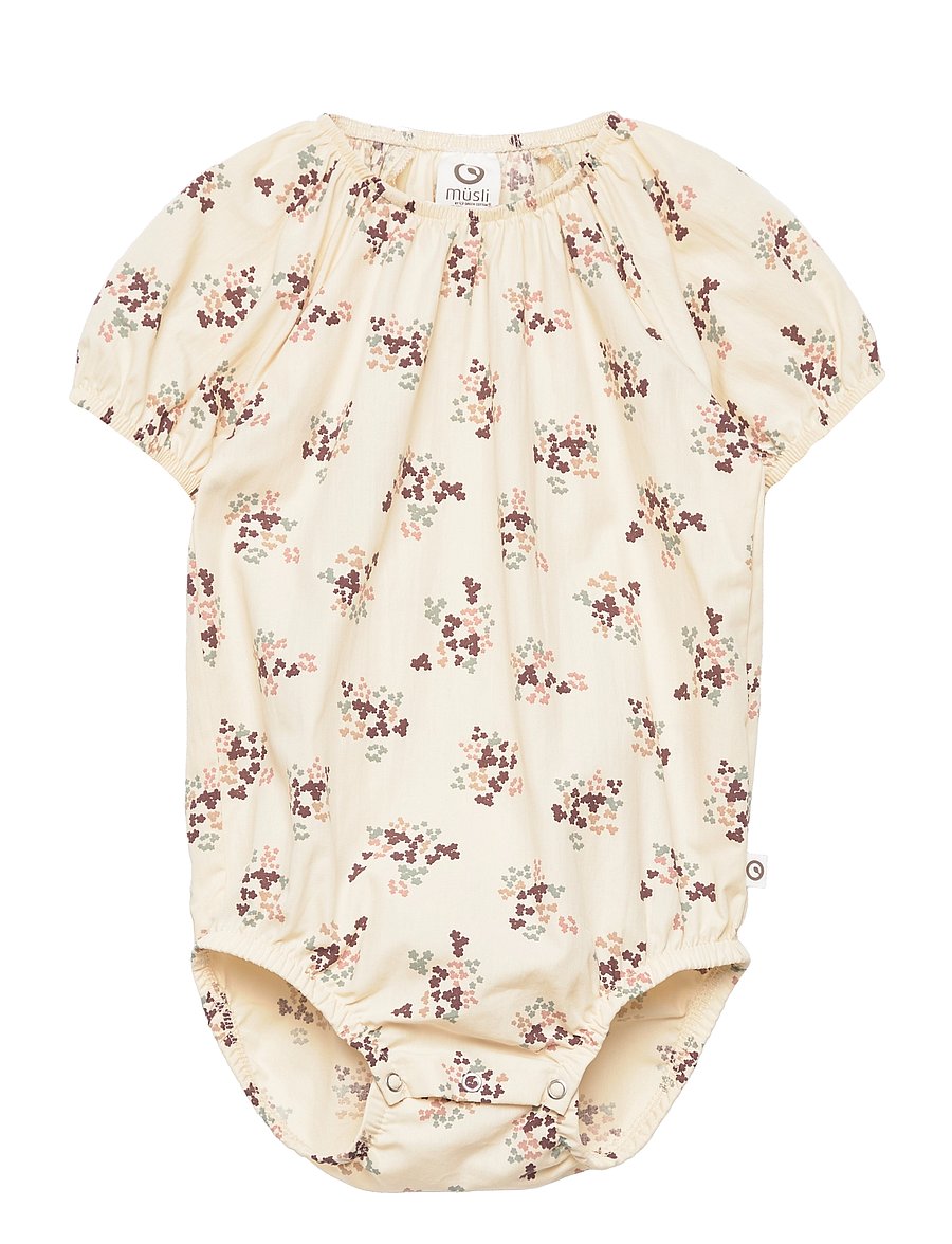 Müsli by Green Cotton - Flora poplin bell s/s body - buttercream - 0