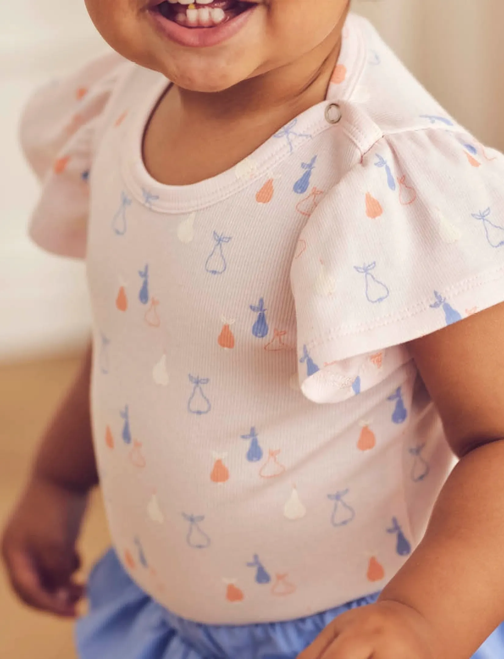 Müsli by Green Cotton - Picnic frill s/s body - kortærmede bodyer - primrose/ shell blue/ tofu - 4