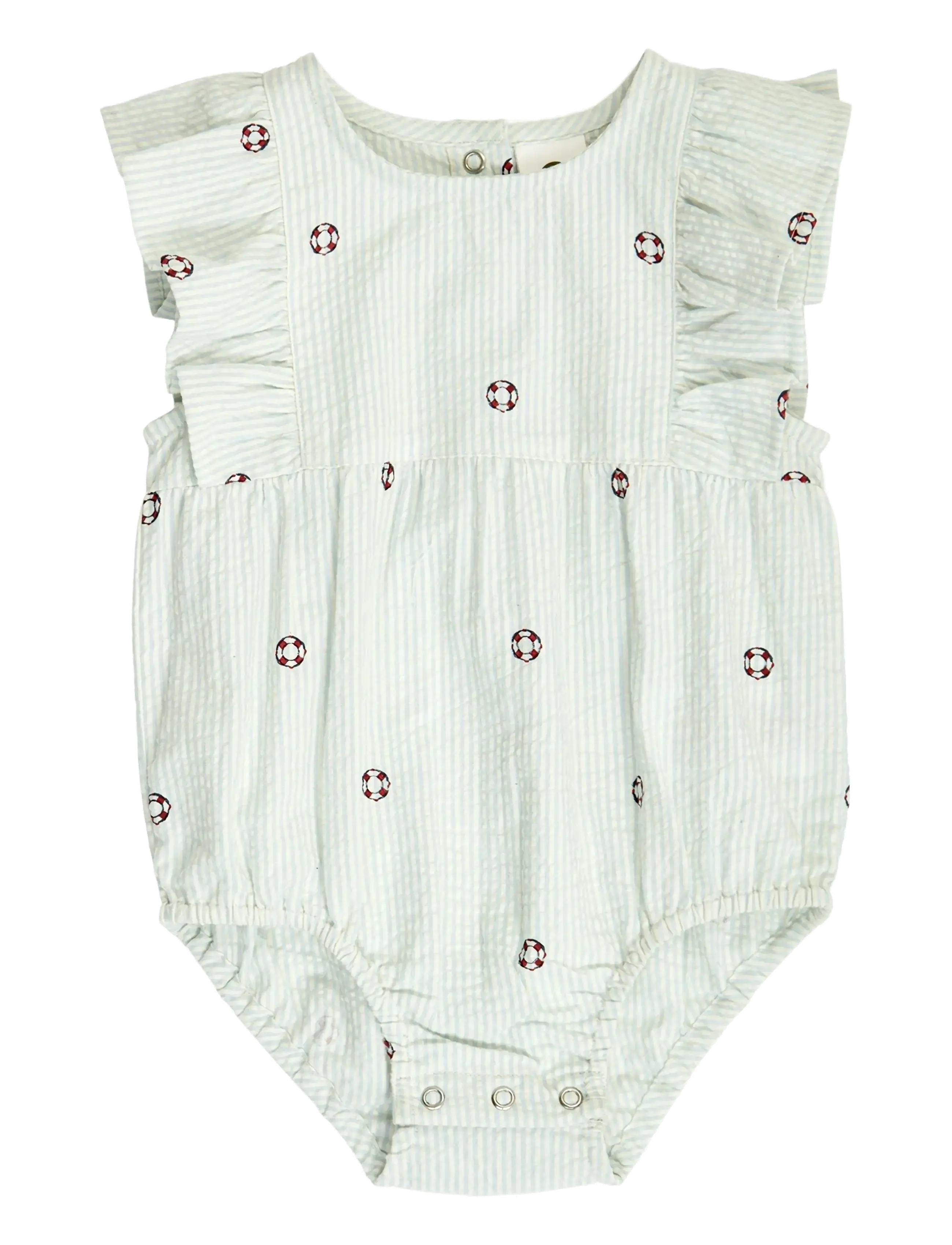 Müsli by Green Cotton Seersucker stripe frill s/s body - Bodyer - TOFU/ OCEAN/ MINERAL RED / green