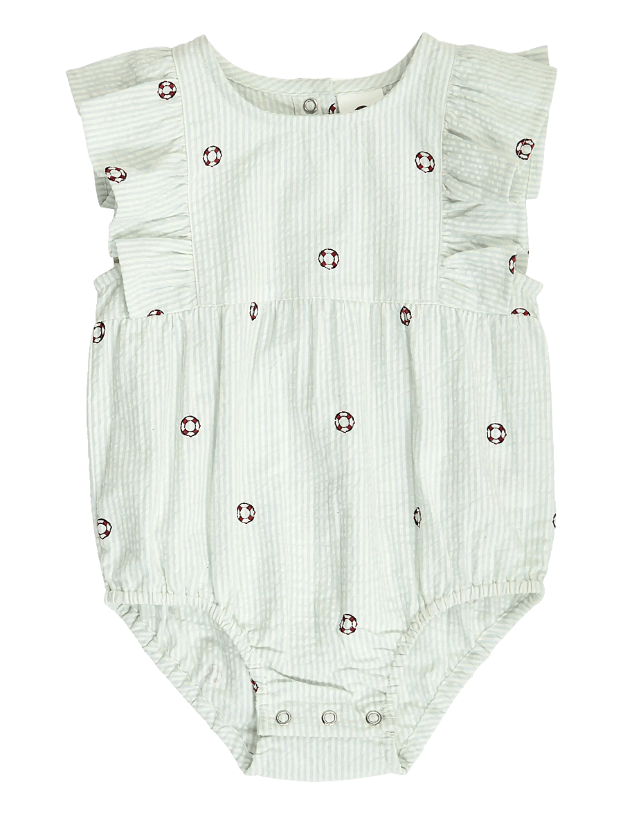 Müsli by Green Cotton - Seersucker stripe frill s/s body - bodyer uden ærmer - tofu/ ocean/ mineral red - 0