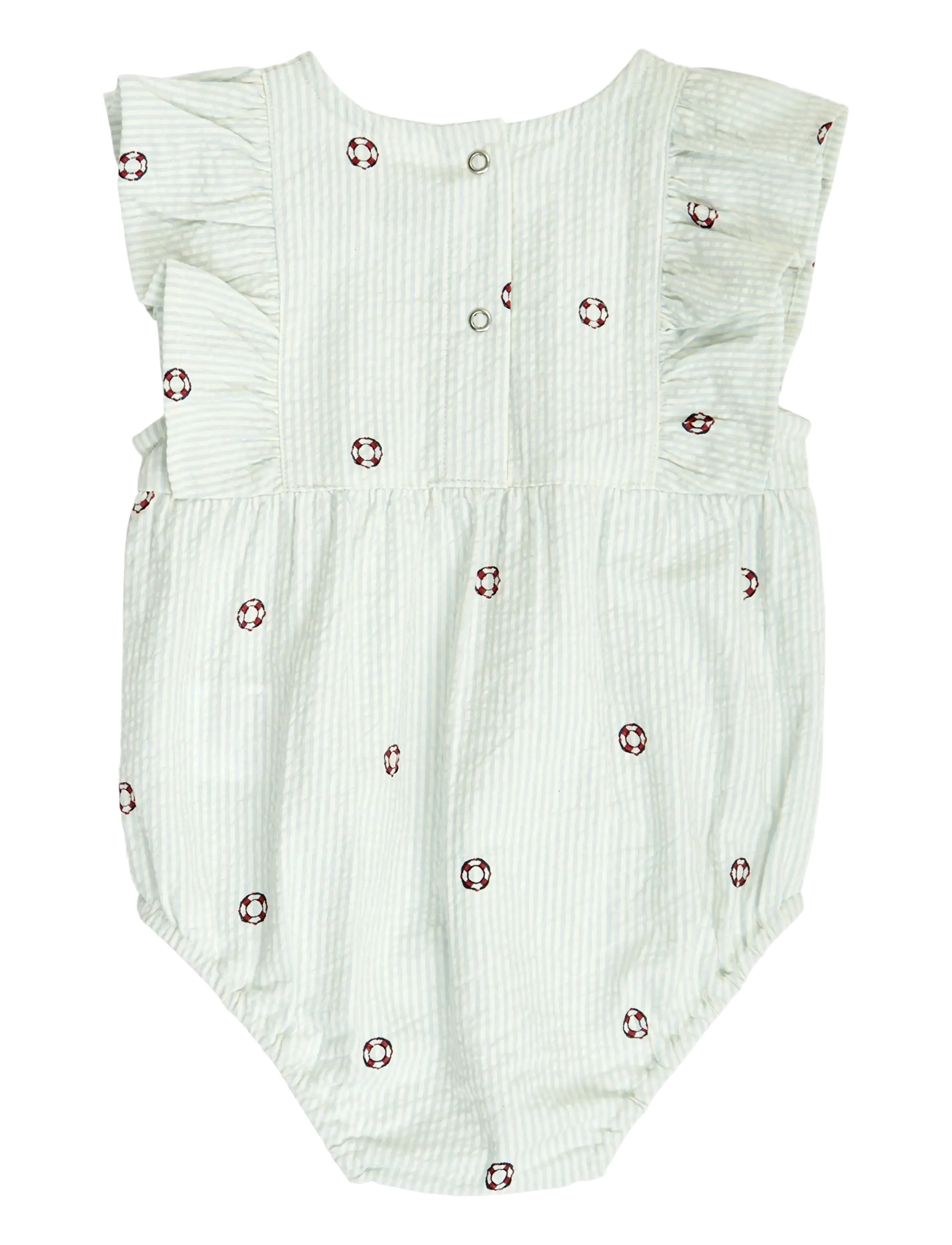 Müsli by Green Cotton - Seersucker stripe frill s/s body - bodyer uden ærmer - tofu/ ocean/ mineral red - 1