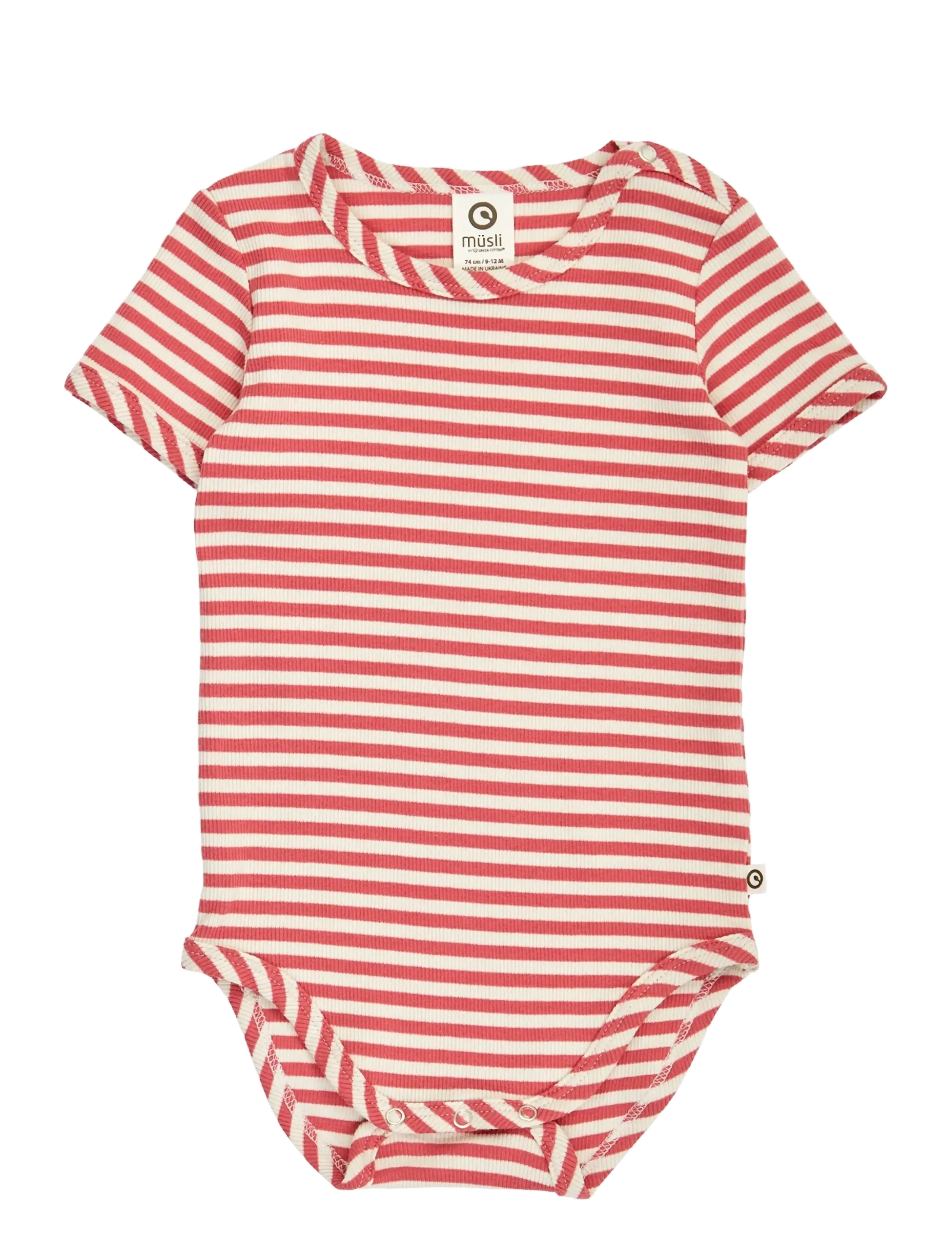 Müsli by Green Cotton Rib stripe s/s body - Kortärmade bodies - MINERAL RED/ TOFU / red