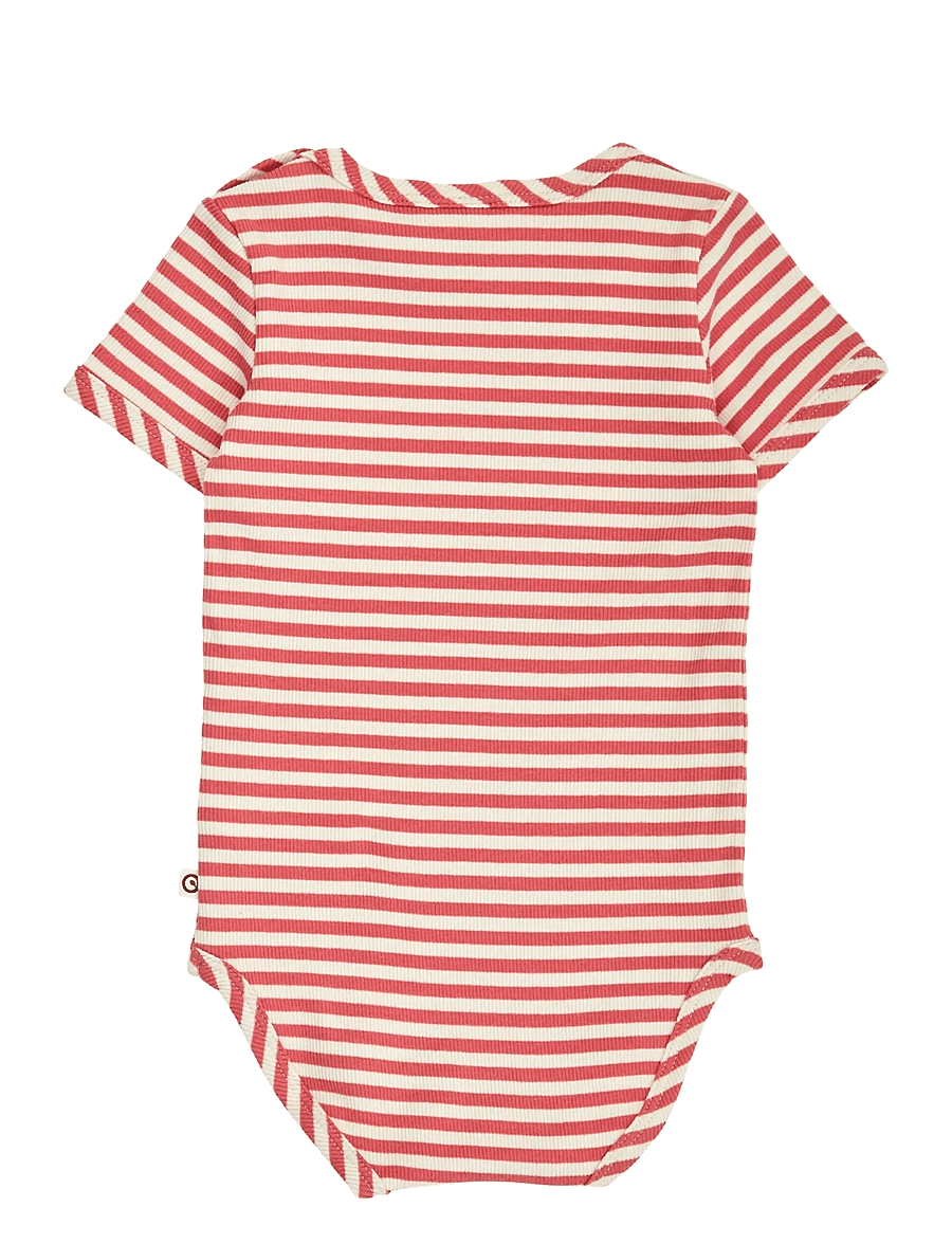 Müsli by Green Cotton - Rib stripe s/s body - kortærmede bodyer - mineral red/ tofu - 1