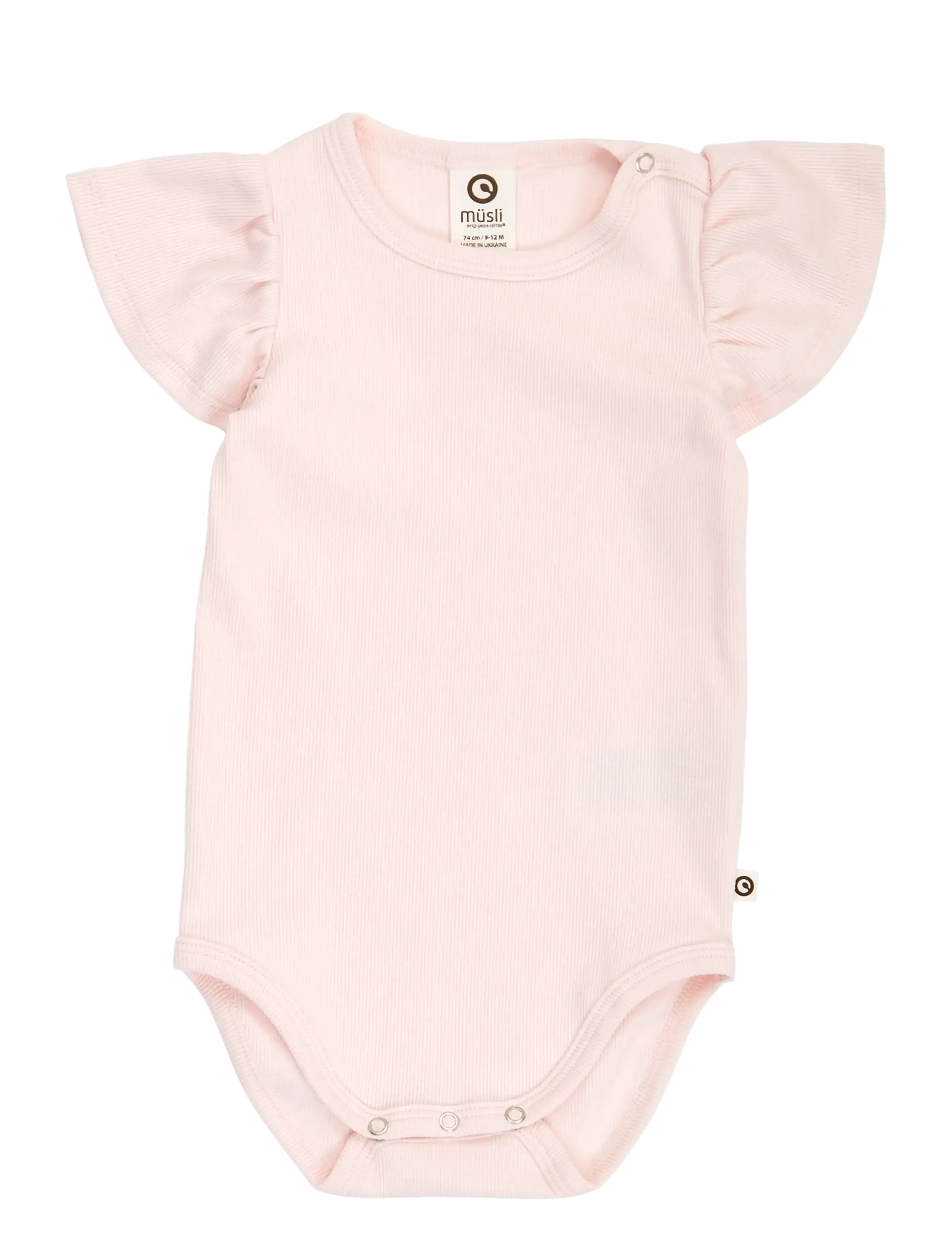 Müsli by Green Cotton Cozy Me Rib Frill S/S Body, 74, Bodys, Rosa - Short-sleeved, Kinder