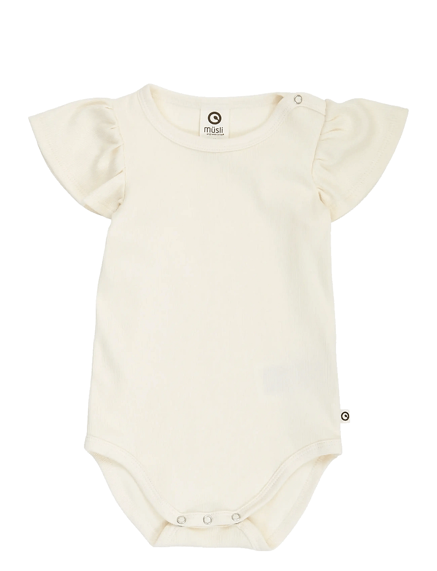 Müsli by Green Cotton - Cozy me rib frill s/s body - kortærmede bodyer - tofu - 1
