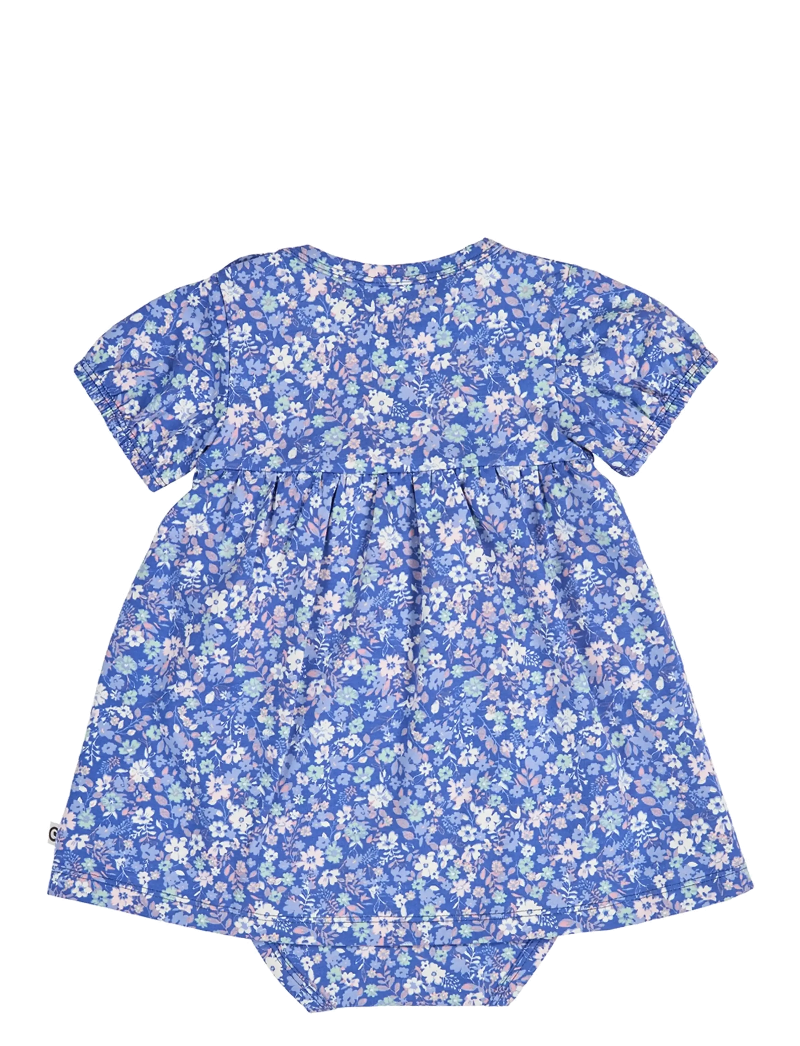 Müsli by Green Cotton - Primrose puff s/s dress body - short-sleeved baby dresses - azure blue/ nectar/ tofu - 1