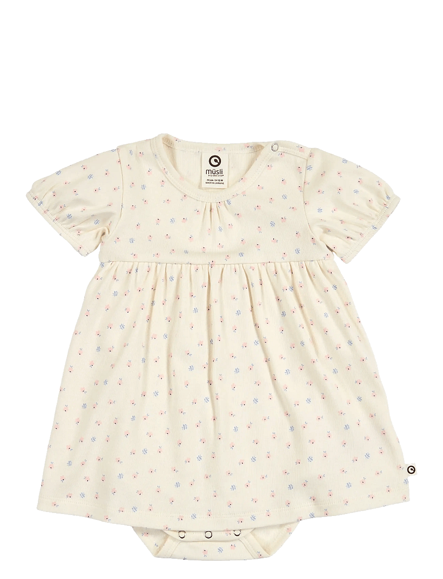 Müsli by Green Cotton - Spring puff s/s dress body - kortærmede babykjoler - tofu/ nectar/ shell blue - 0