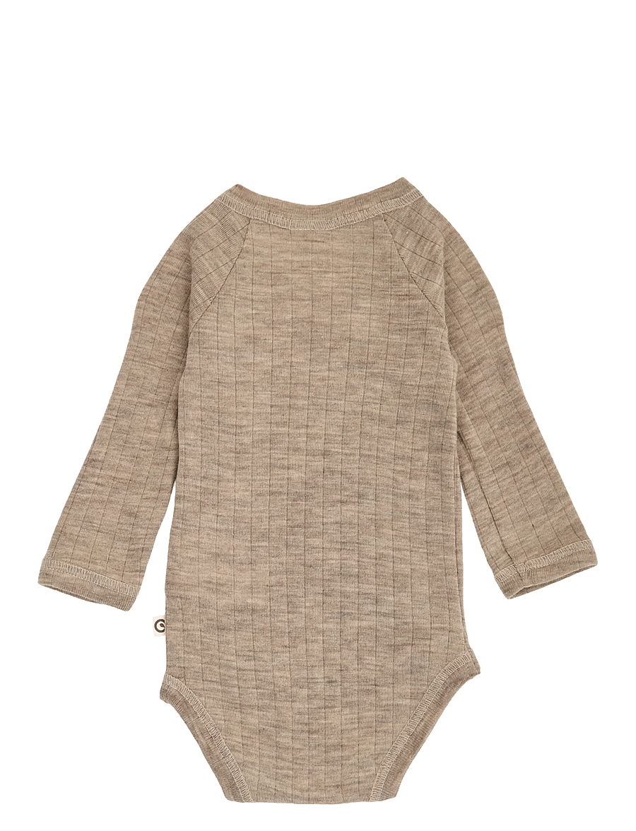 Müsli by Green Cotton - Woolly rib wrap l/s body - uldundertøj baby - balsam melange - 1